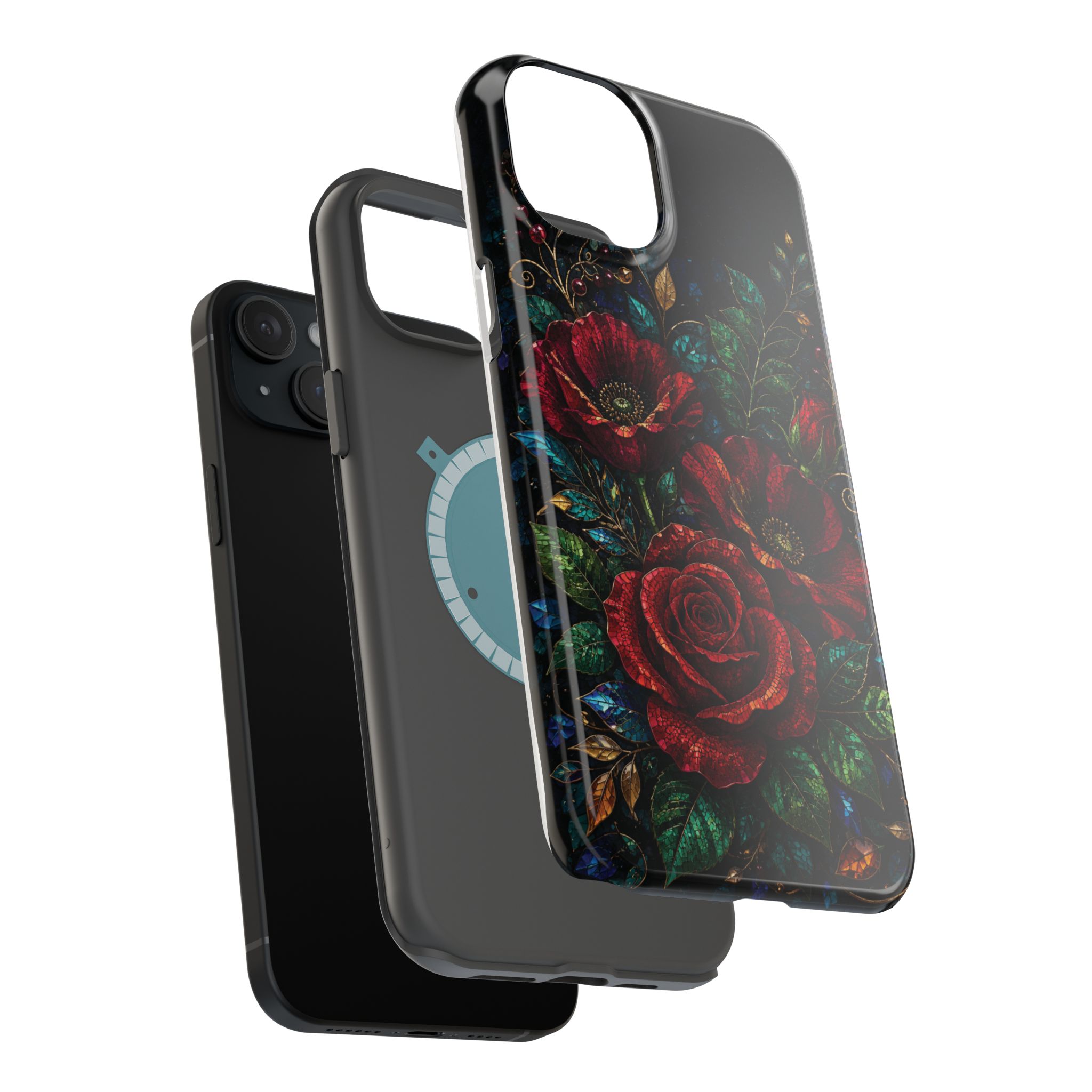 Midnight Rose Mosaic Magnetic Tough Phone Case. Gothic Floral MagSafe® Case for iPhone and Samsung - Image 56