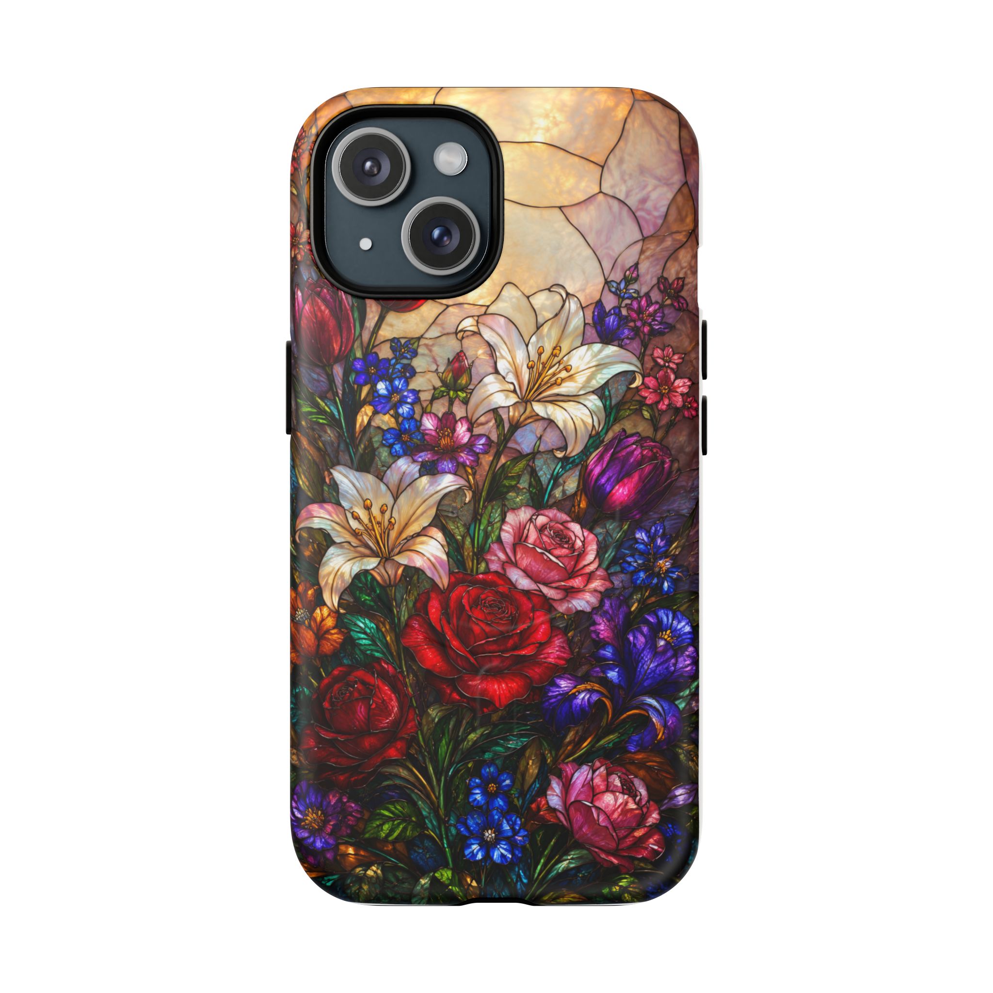 Stained Glass Garden Magnetic Tough Phone Case, Floral Roses & Lilies Case for iPhone and Samsung - Image 4