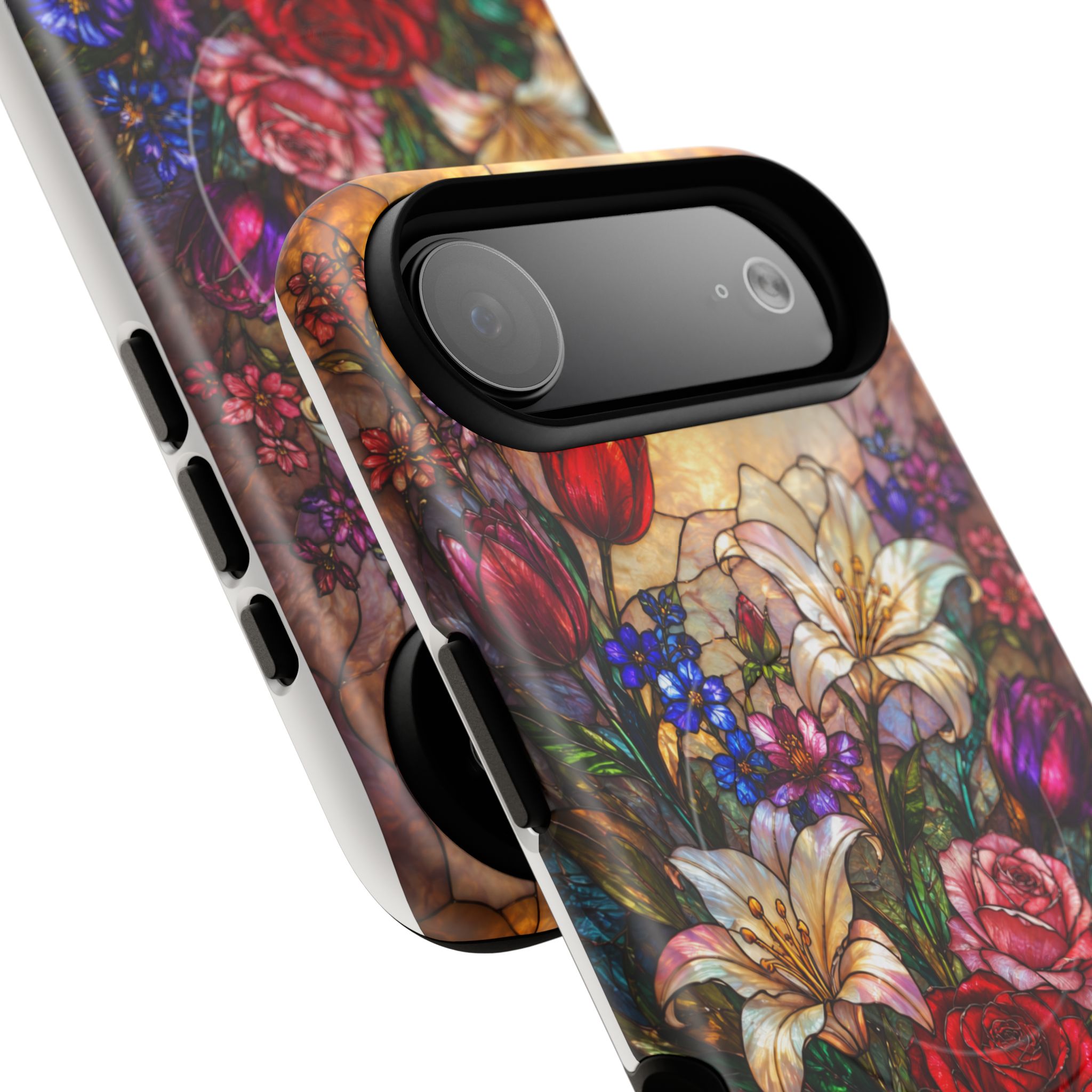 Stained Glass Garden Magnetic Tough Phone Case, Floral Roses & Lilies Case for iPhone and Samsung - Image 56