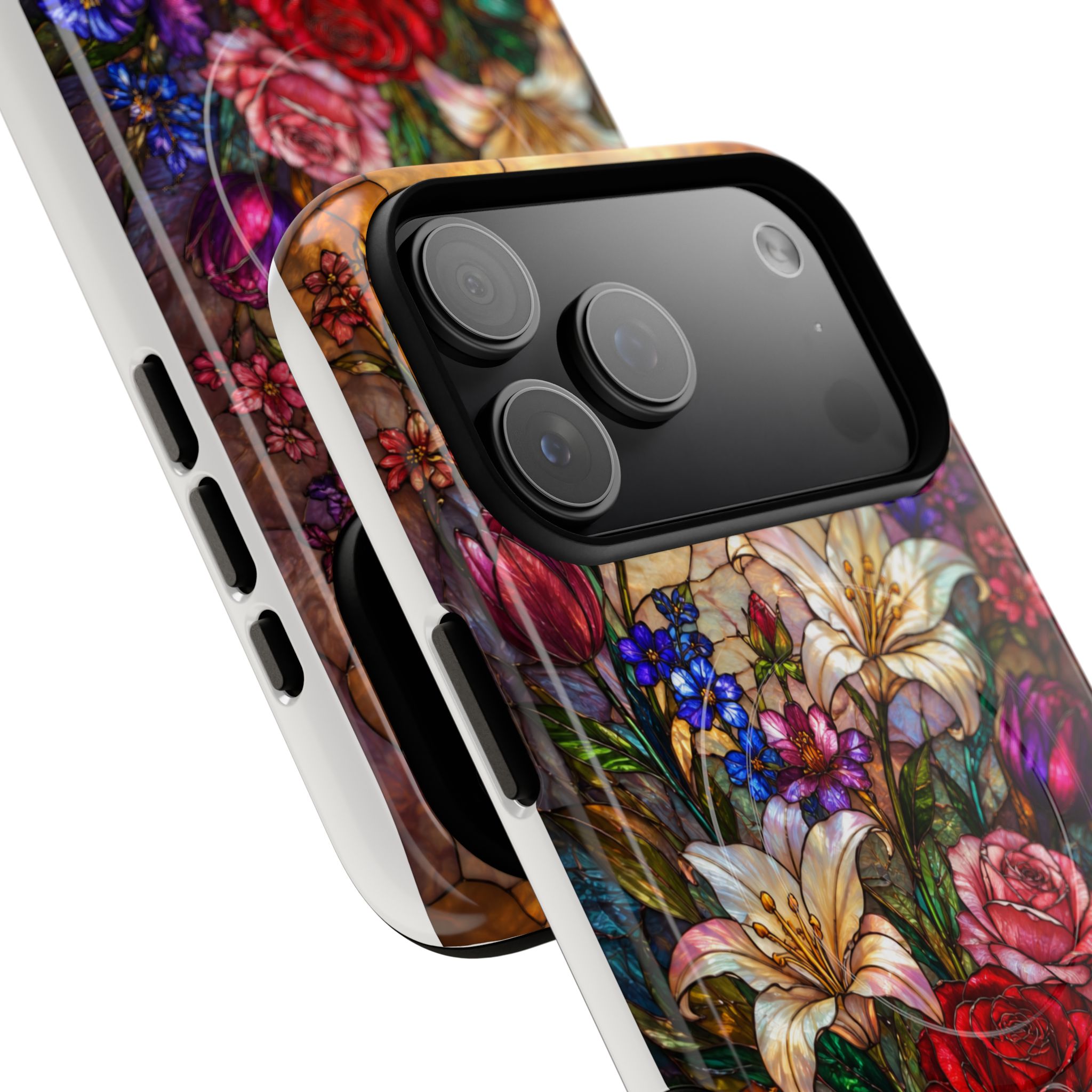 Stained Glass Garden Magnetic Tough Phone Case, Floral Roses & Lilies Case for iPhone and Samsung - Image 62