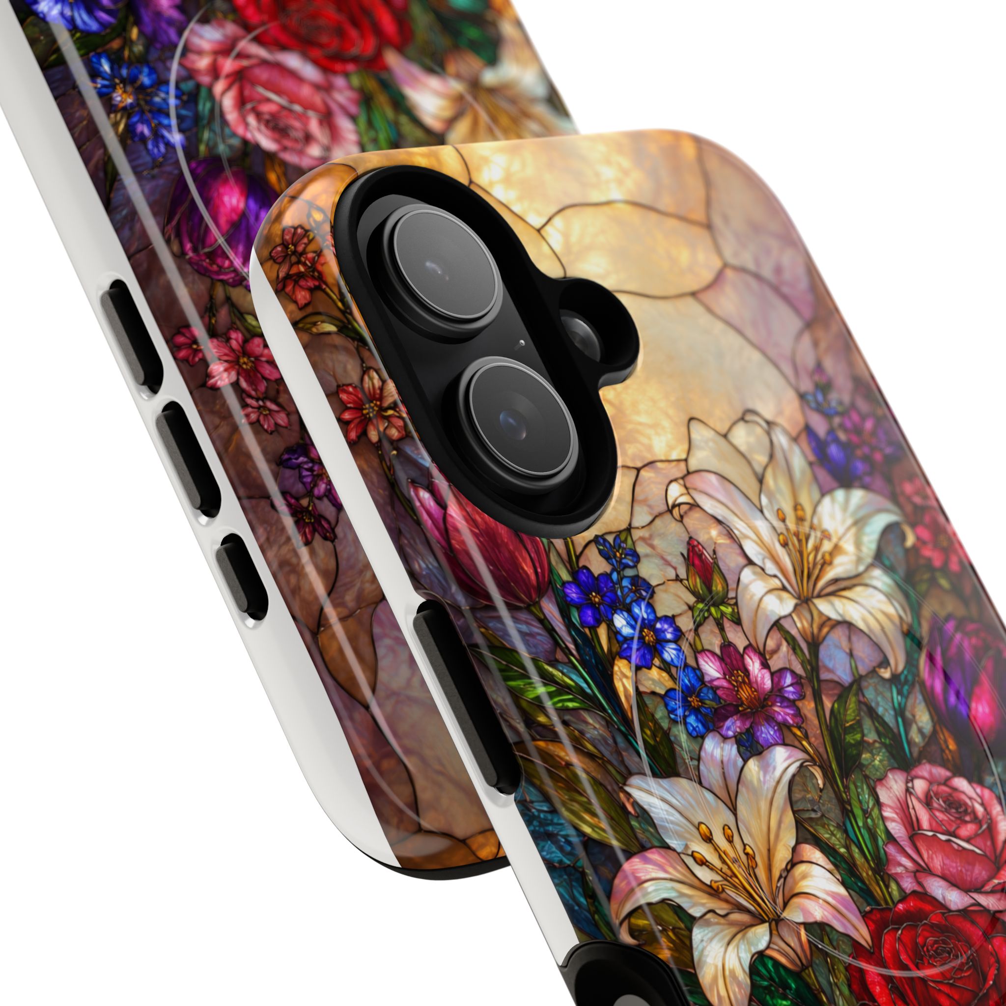 Stained Glass Garden Magnetic Tough Phone Case, Floral Roses & Lilies Case for iPhone and Samsung - Image 50