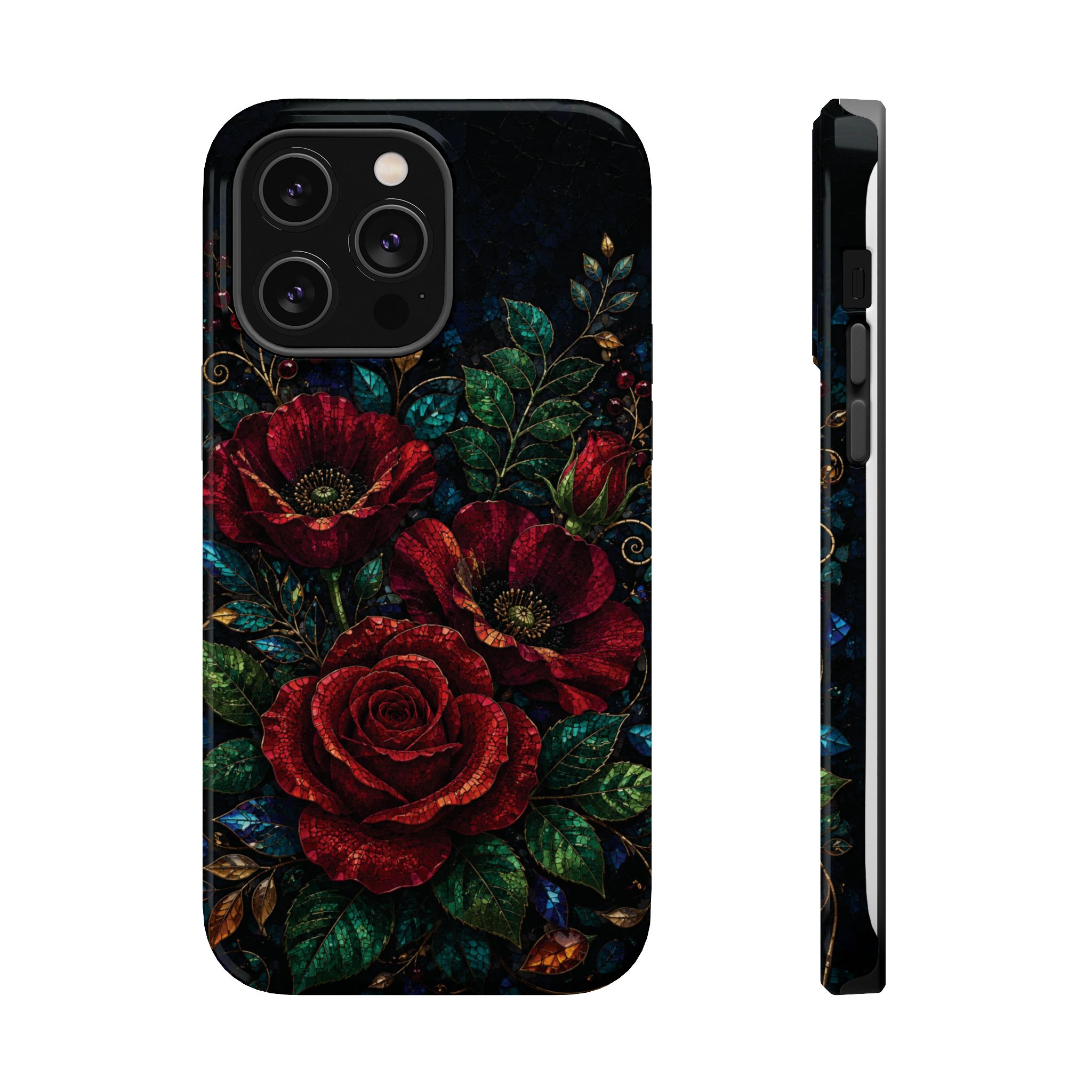Midnight Rose Mosaic Magnetic Tough Phone Case. Gothic Floral MagSafe® Case for iPhone and Samsung - Image 29