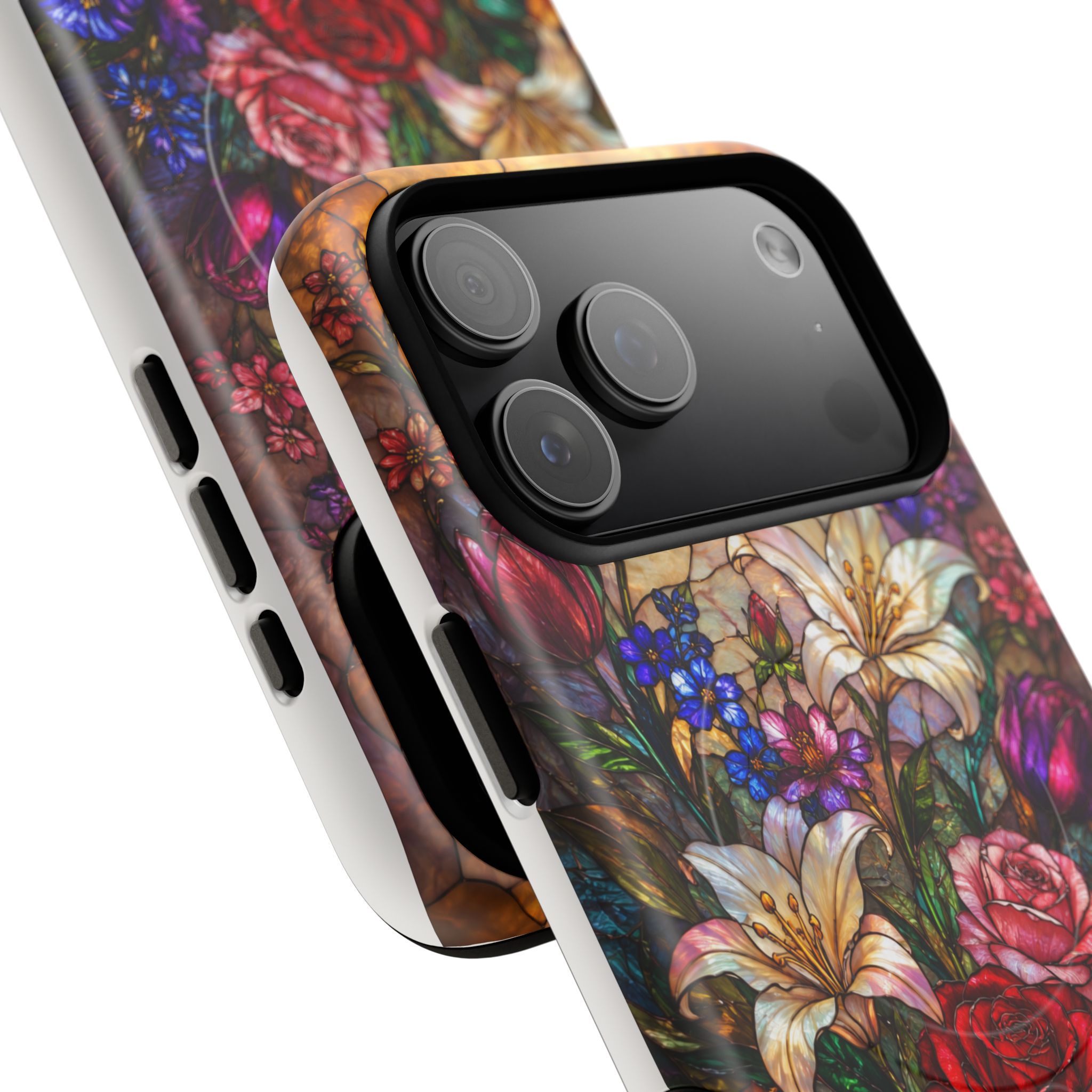 Stained Glass Garden Magnetic Tough Phone Case, Floral Roses & Lilies Case for iPhone and Samsung - Image 64