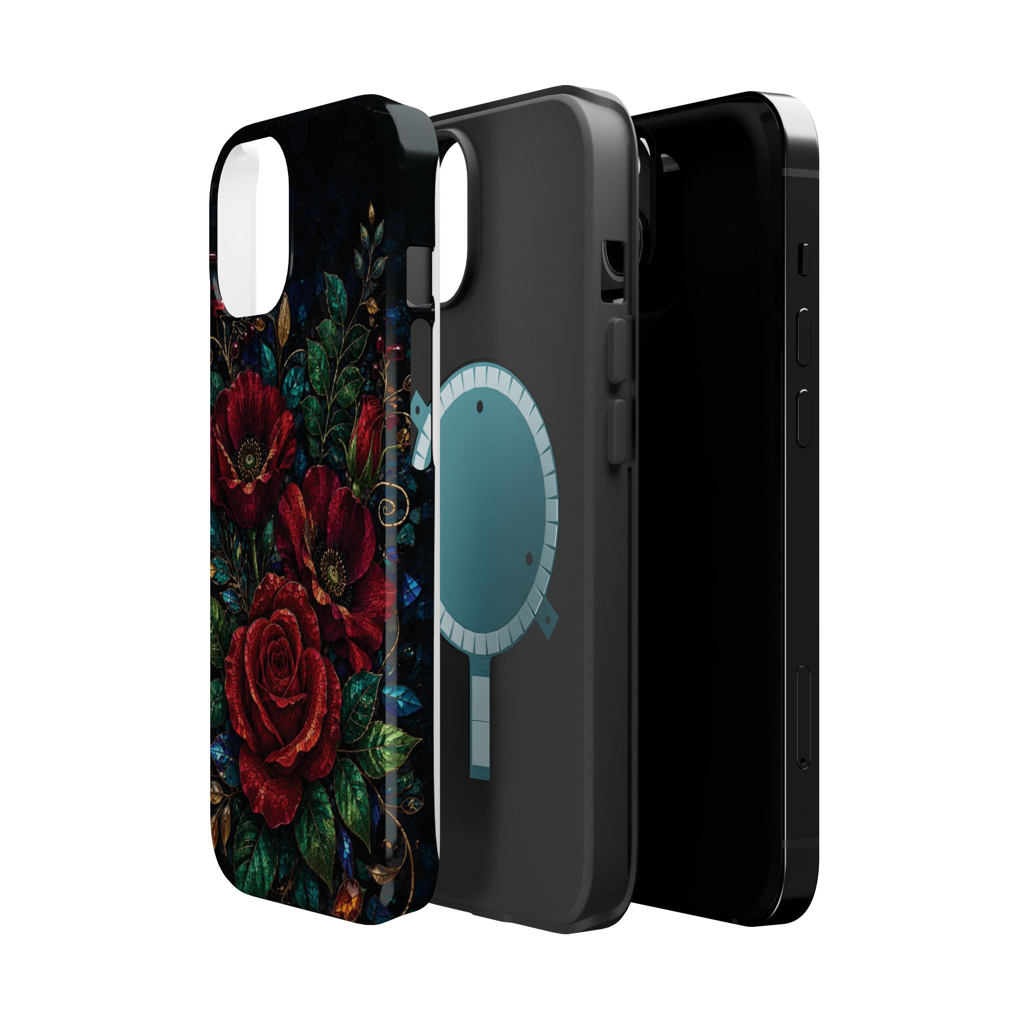 Midnight Rose Mosaic Magnetic Tough Phone Case. Gothic Floral MagSafe® Case for iPhone and Samsung - Image 6