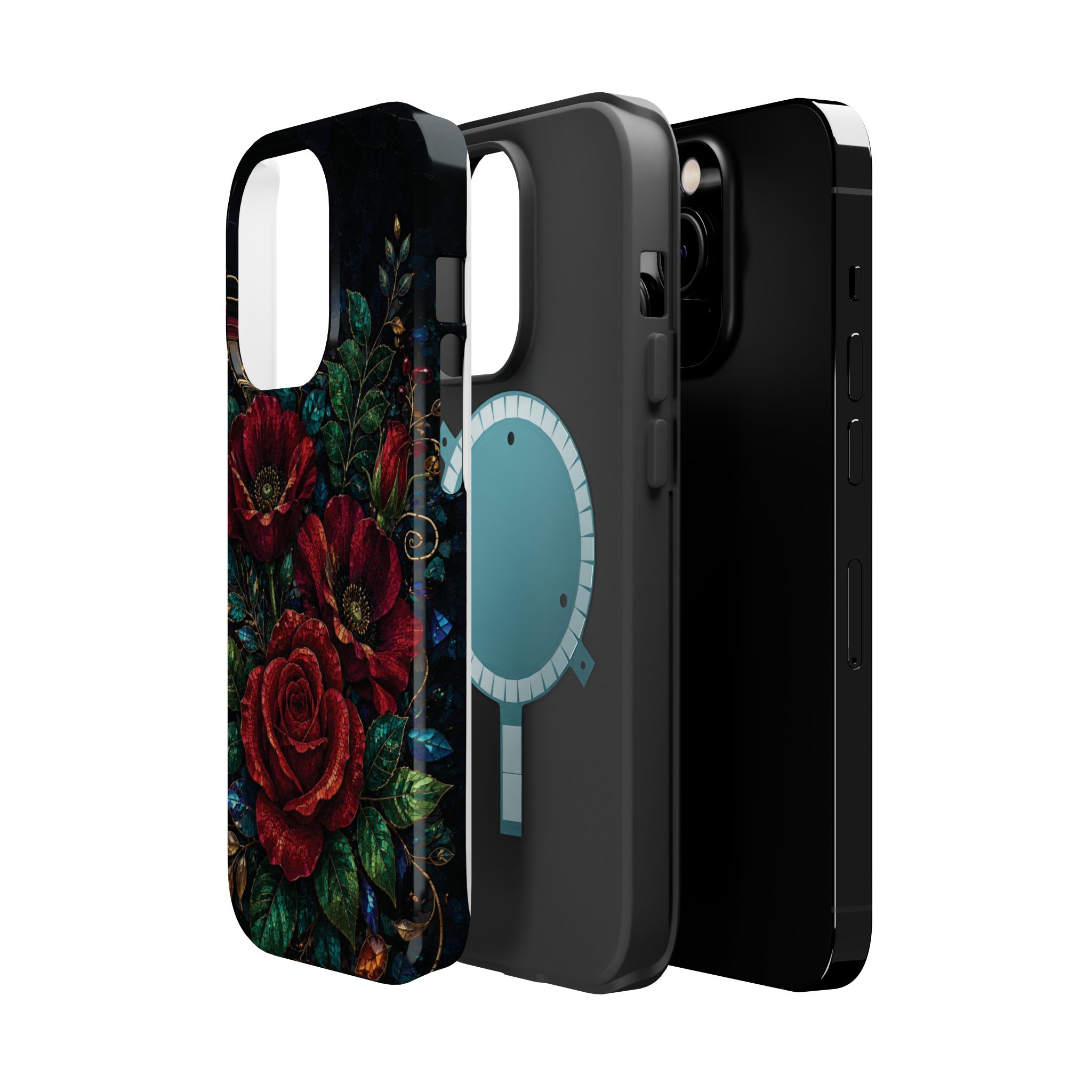 Midnight Rose Mosaic Magnetic Tough Phone Case. Gothic Floral MagSafe® Case for iPhone and Samsung - Image 14