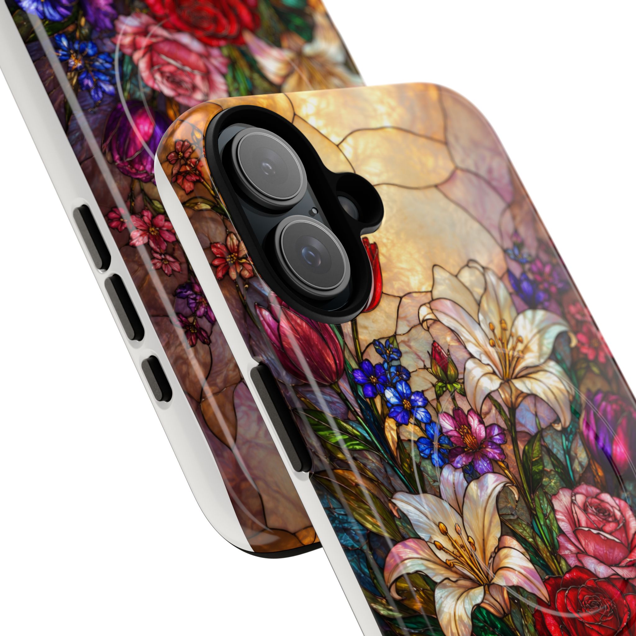 Stained Glass Garden Magnetic Tough Phone Case, Floral Roses & Lilies Case for iPhone and Samsung - Image 44
