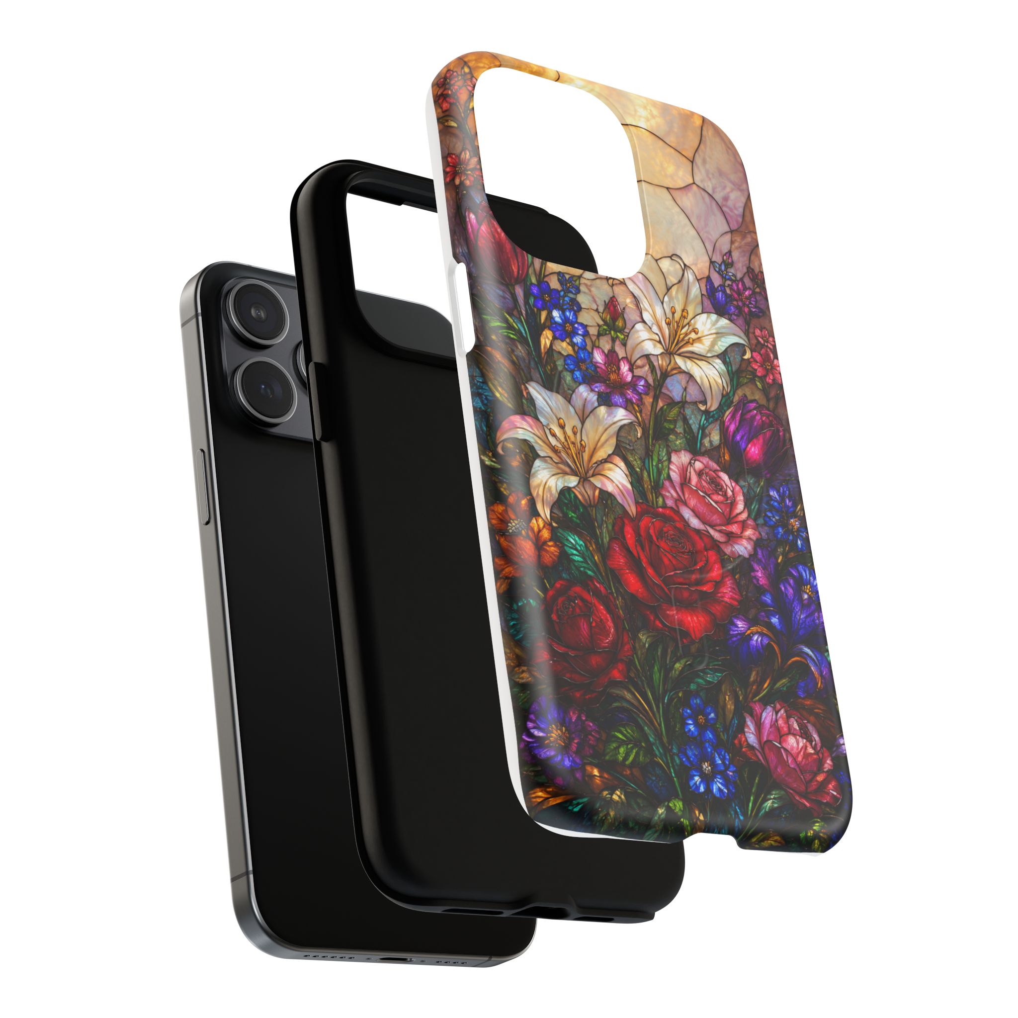 Stained Glass Garden Magnetic Tough Phone Case, Floral Roses & Lilies Case for iPhone and Samsung - Image 24