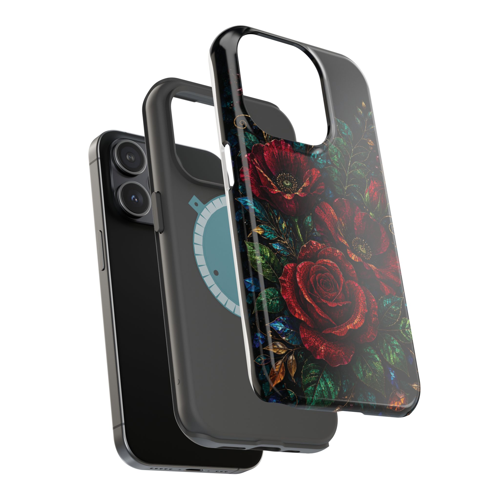 Midnight Rose Mosaic Magnetic Tough Phone Case. Gothic Floral MagSafe® Case for iPhone and Samsung - Image 48