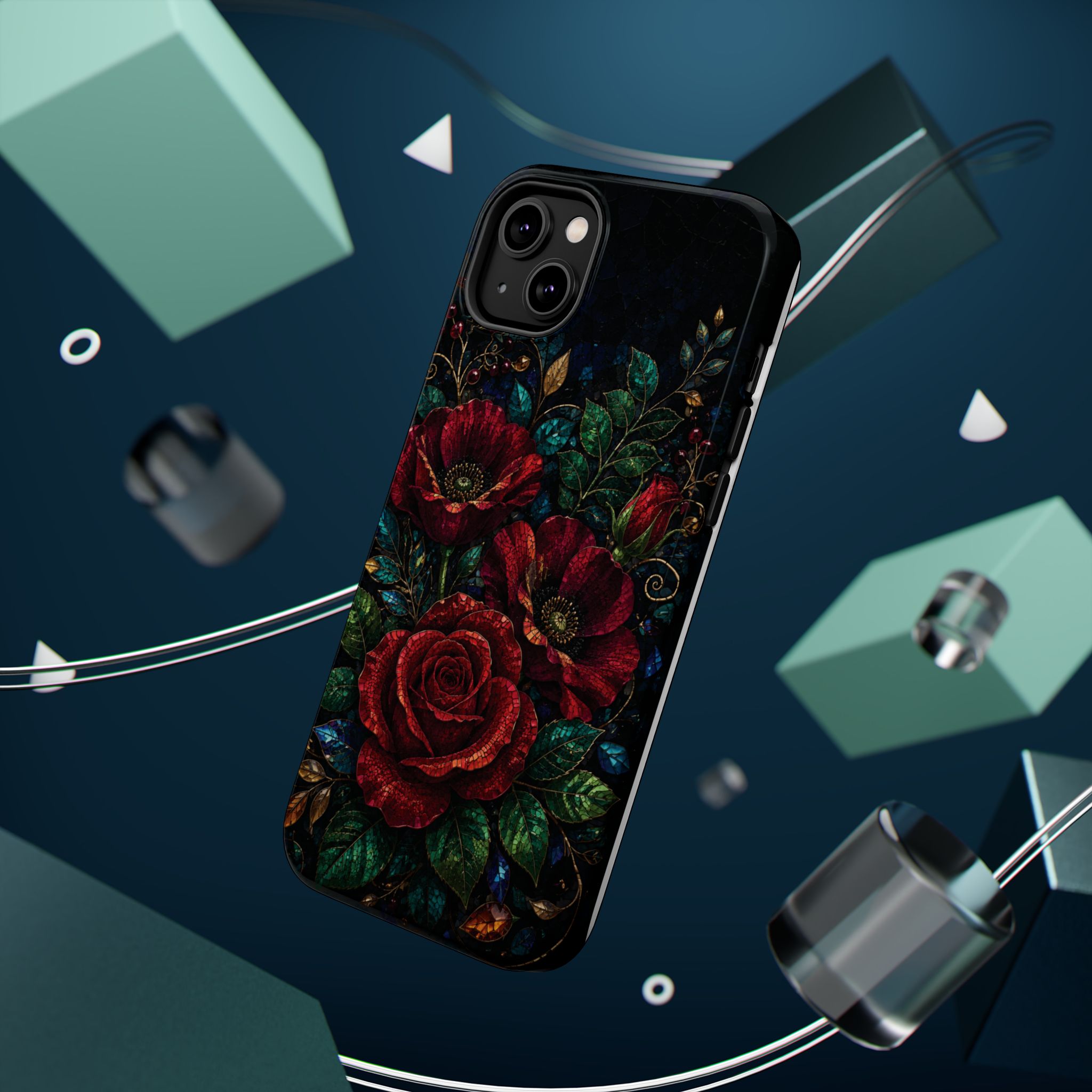 Midnight Rose Mosaic Magnetic Tough Phone Case. Gothic Floral MagSafe® Case for iPhone and Samsung - Image 23