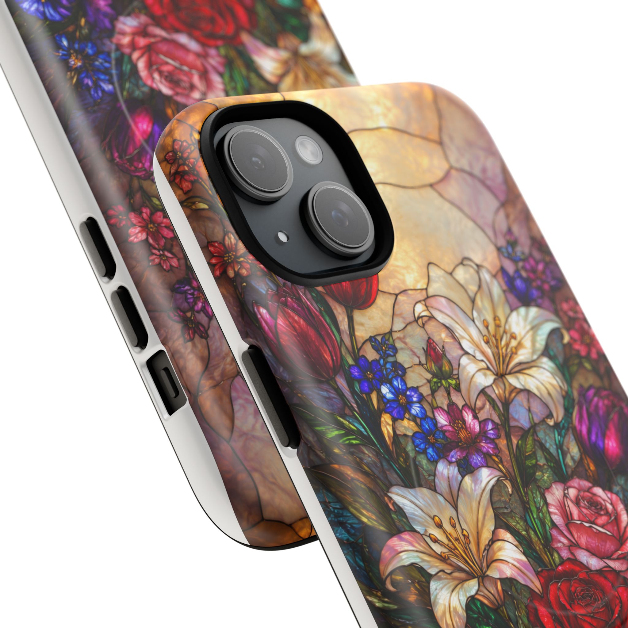Stained Glass Garden Magnetic Tough Phone Case, Floral Roses & Lilies Case for iPhone and Samsung - Image 17