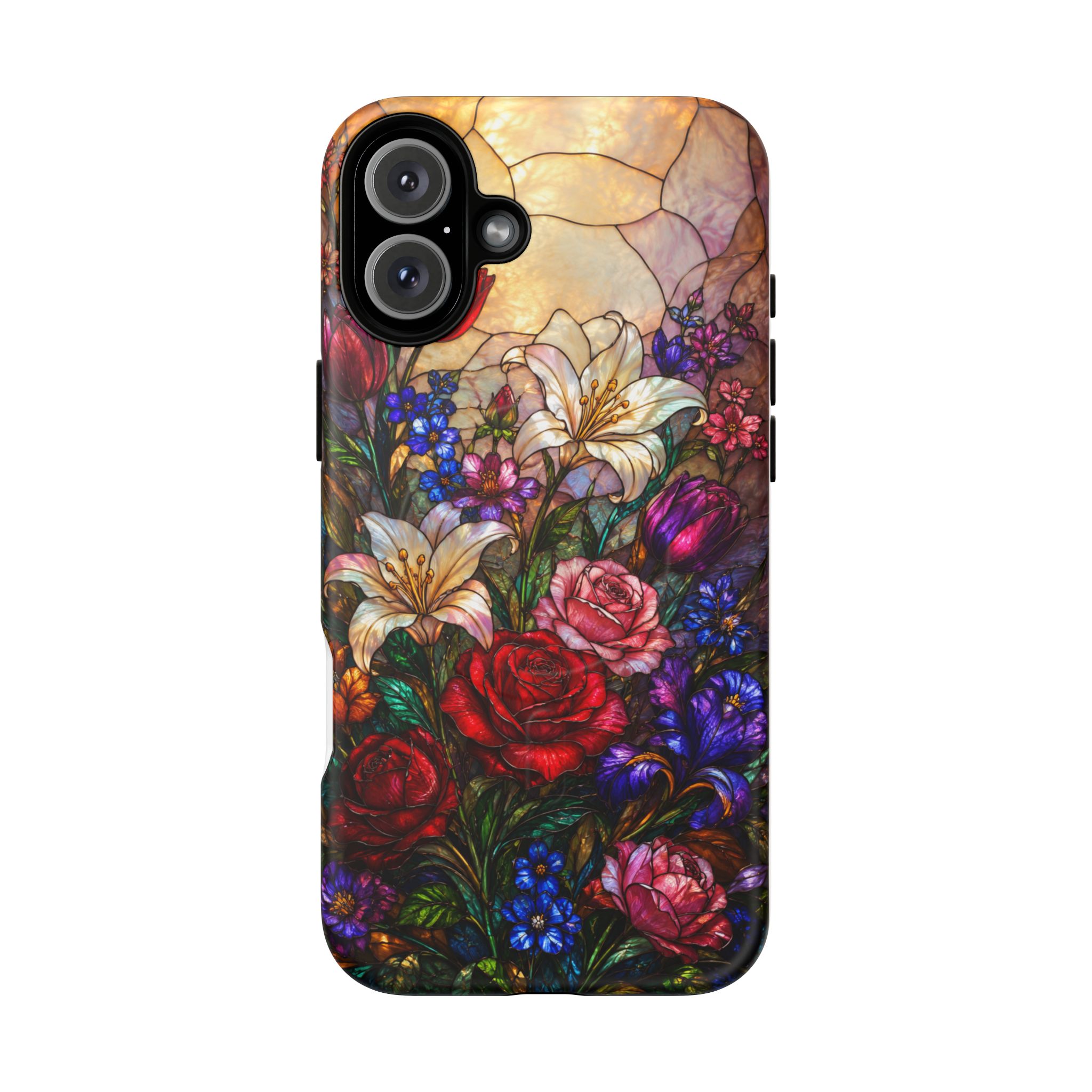 Stained Glass Garden Magnetic Tough Phone Case, Floral Roses & Lilies Case for iPhone and Samsung - Image 46