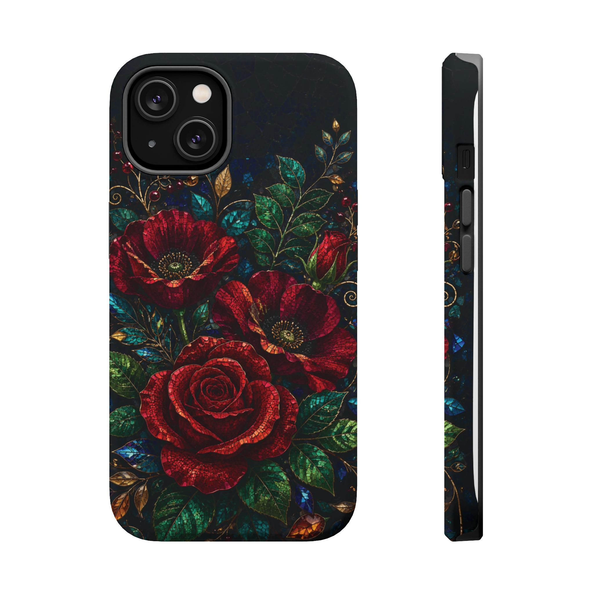 Midnight Rose Mosaic Magnetic Tough Phone Case. Gothic Floral MagSafe® Case for iPhone and Samsung - Image 9