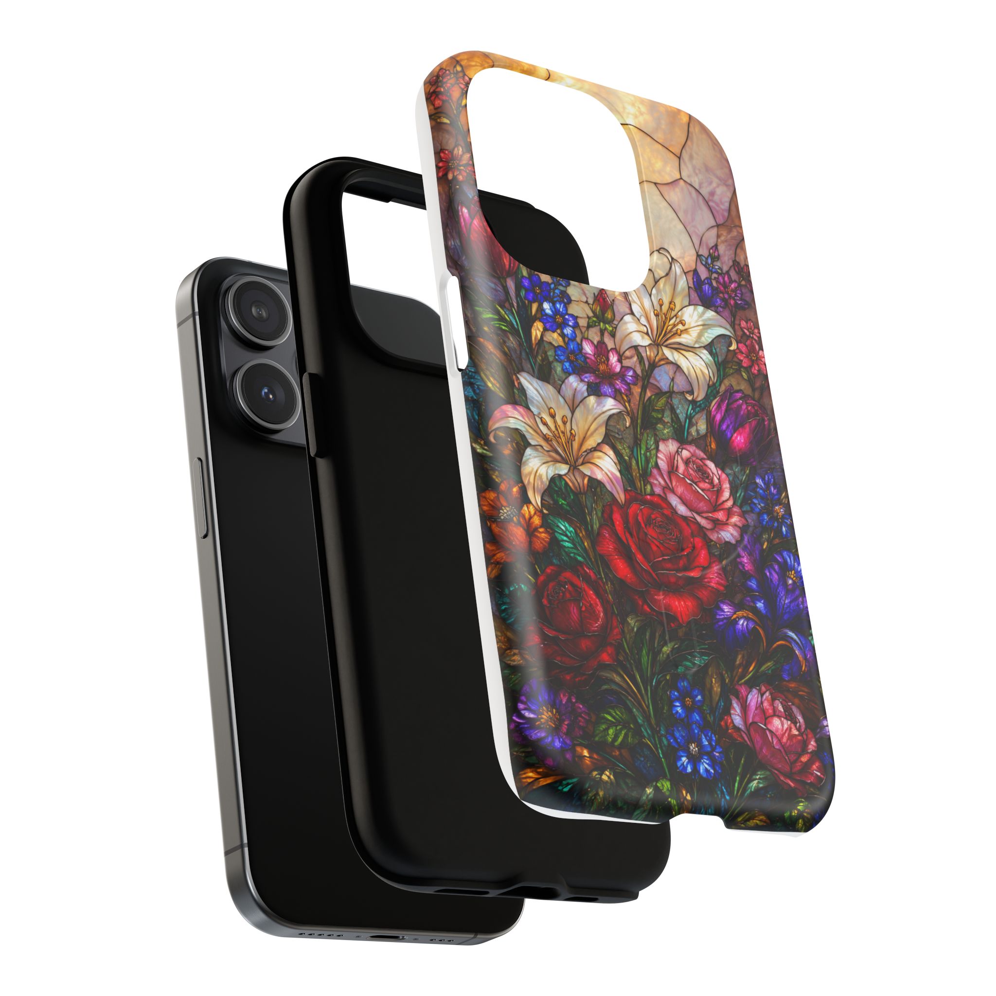 Stained Glass Garden Magnetic Tough Phone Case, Floral Roses & Lilies Case for iPhone and Samsung - Image 12