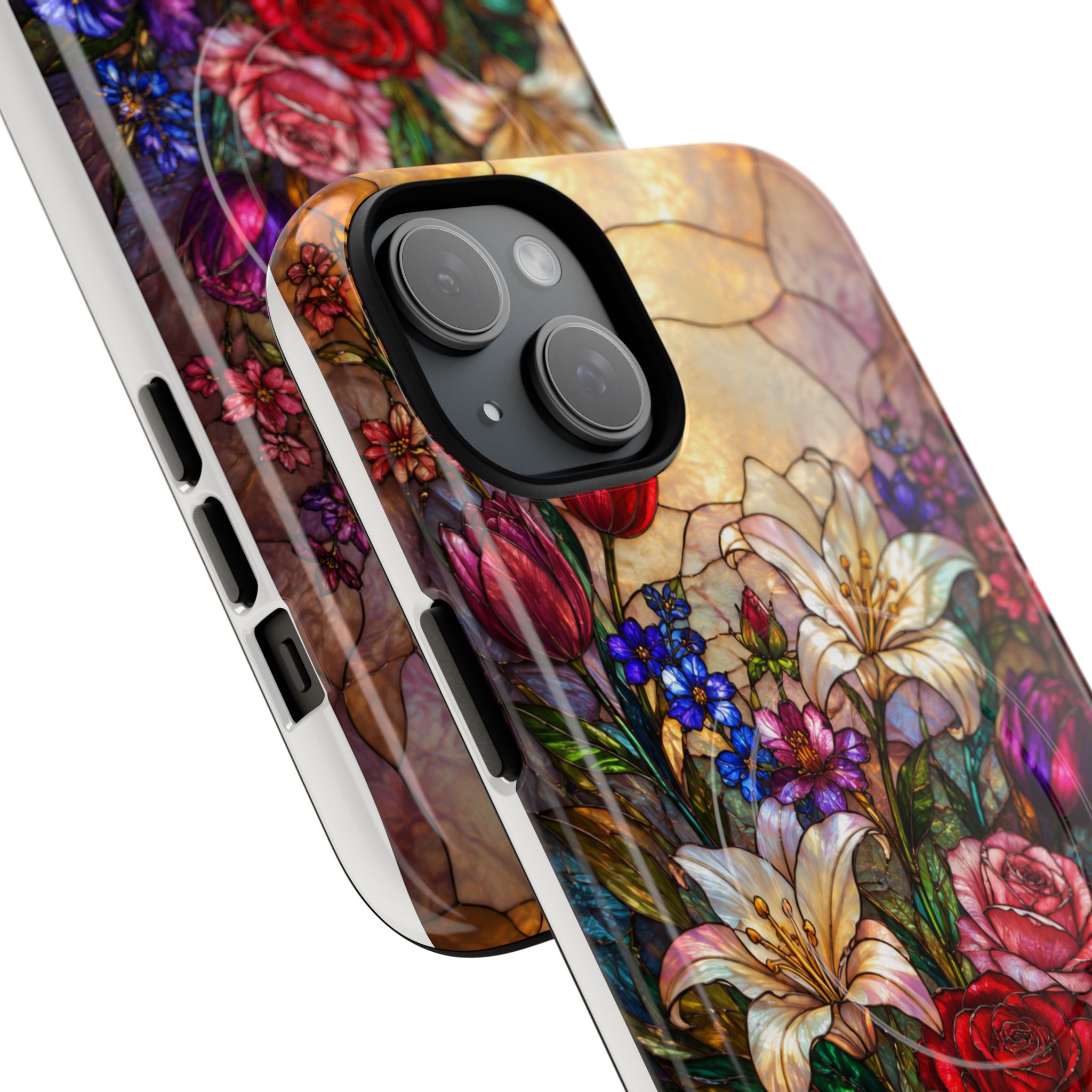 Stained Glass Garden Magnetic Tough Phone Case, Floral Roses & Lilies Case for iPhone and Samsung - Image 14