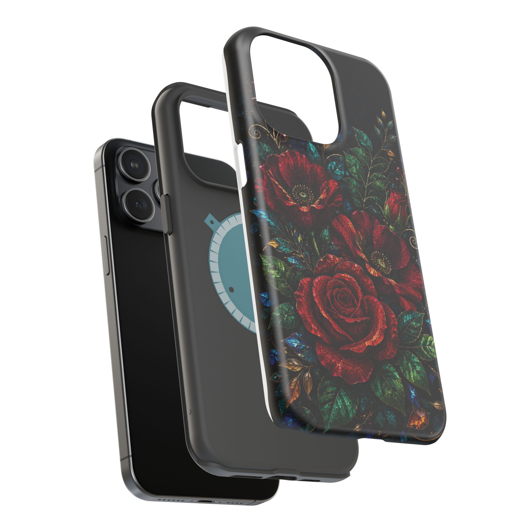 Midnight Rose Mosaic Magnetic Tough Phone Case. Gothic Floral MagSafe® Case for iPhone and Samsung - Image 68