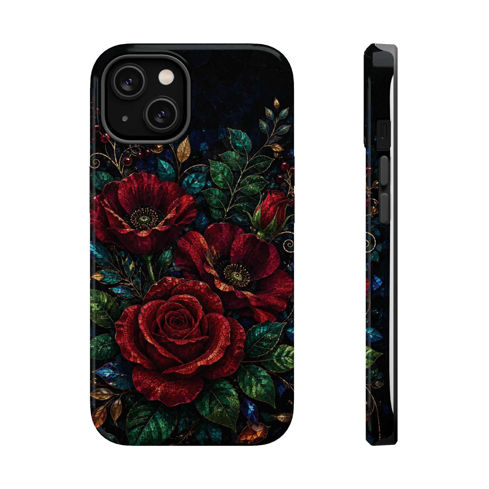 Midnight Rose Mosaic Magnetic Tough Phone Case. Gothic Floral MagSafe® Case for iPhone and Samsung - Image 5