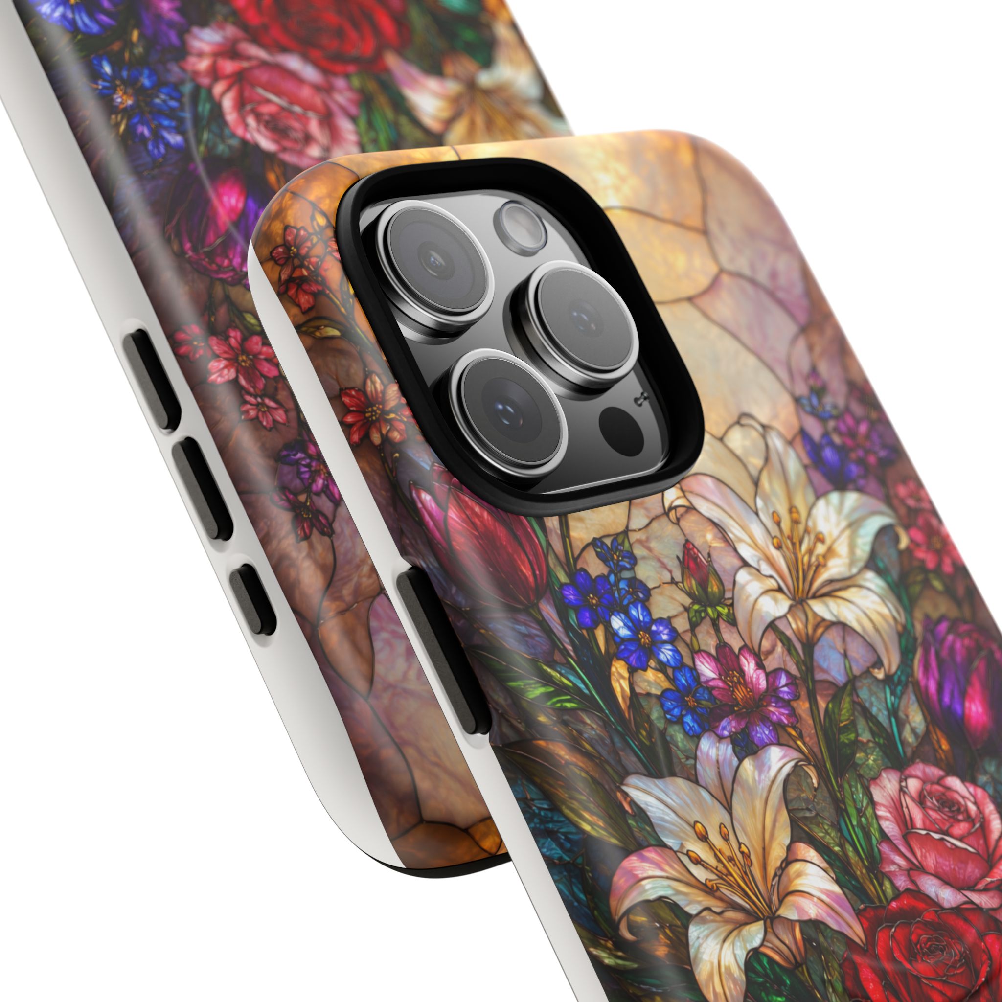 Stained Glass Garden Magnetic Tough Phone Case, Floral Roses & Lilies Case for iPhone and Samsung - Image 35