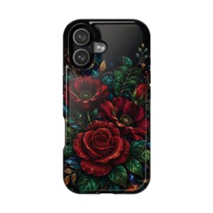 Midnight Rose Mosaic Magnetic Tough Phone Case. Gothic Floral MagSafe® Case for iPhone and Samsung