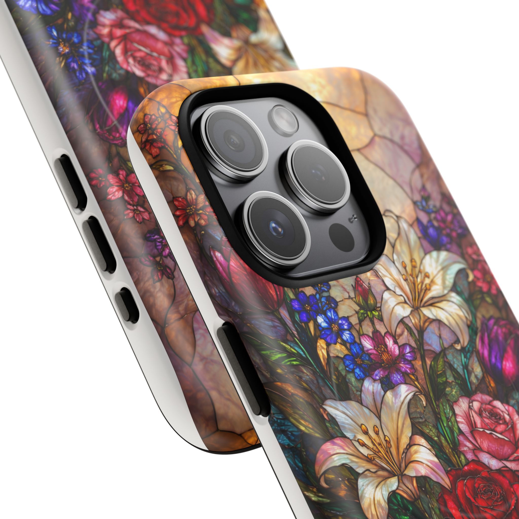 Stained Glass Garden Magnetic Tough Phone Case, Floral Roses & Lilies Case for iPhone and Samsung - Image 11