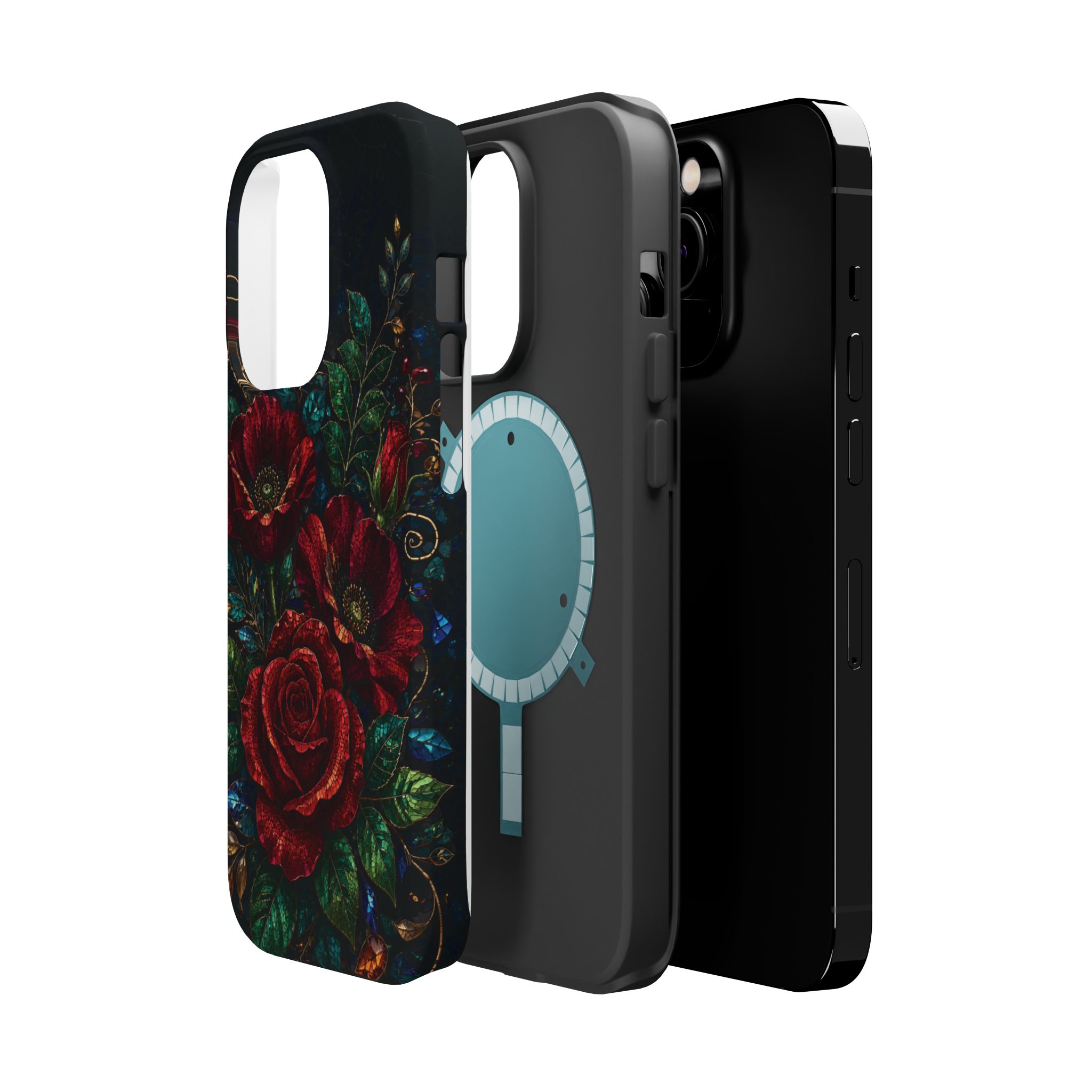 Midnight Rose Mosaic Magnetic Tough Phone Case. Gothic Floral MagSafe® Case for iPhone and Samsung - Image 18