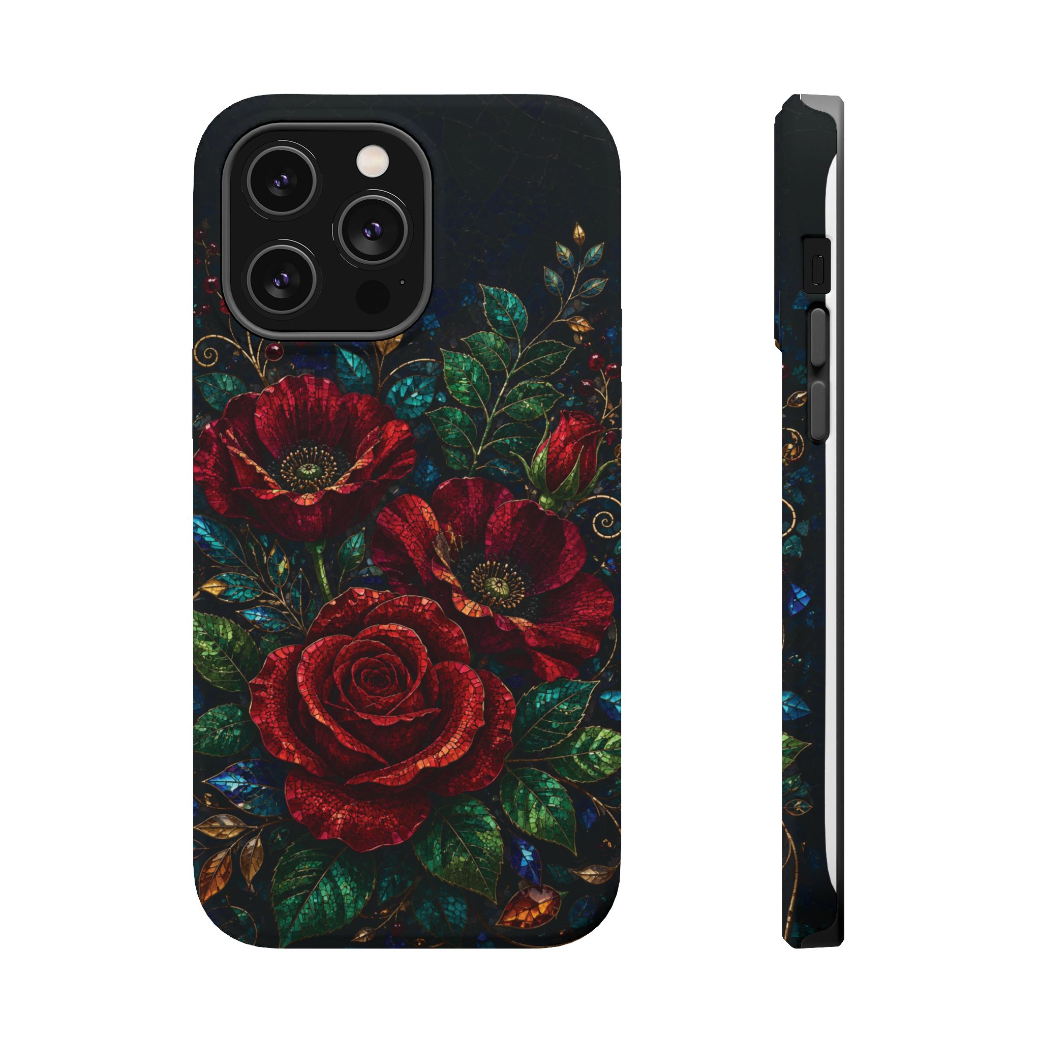 Midnight Rose Mosaic Magnetic Tough Phone Case. Gothic Floral MagSafe® Case for iPhone and Samsung - Image 33