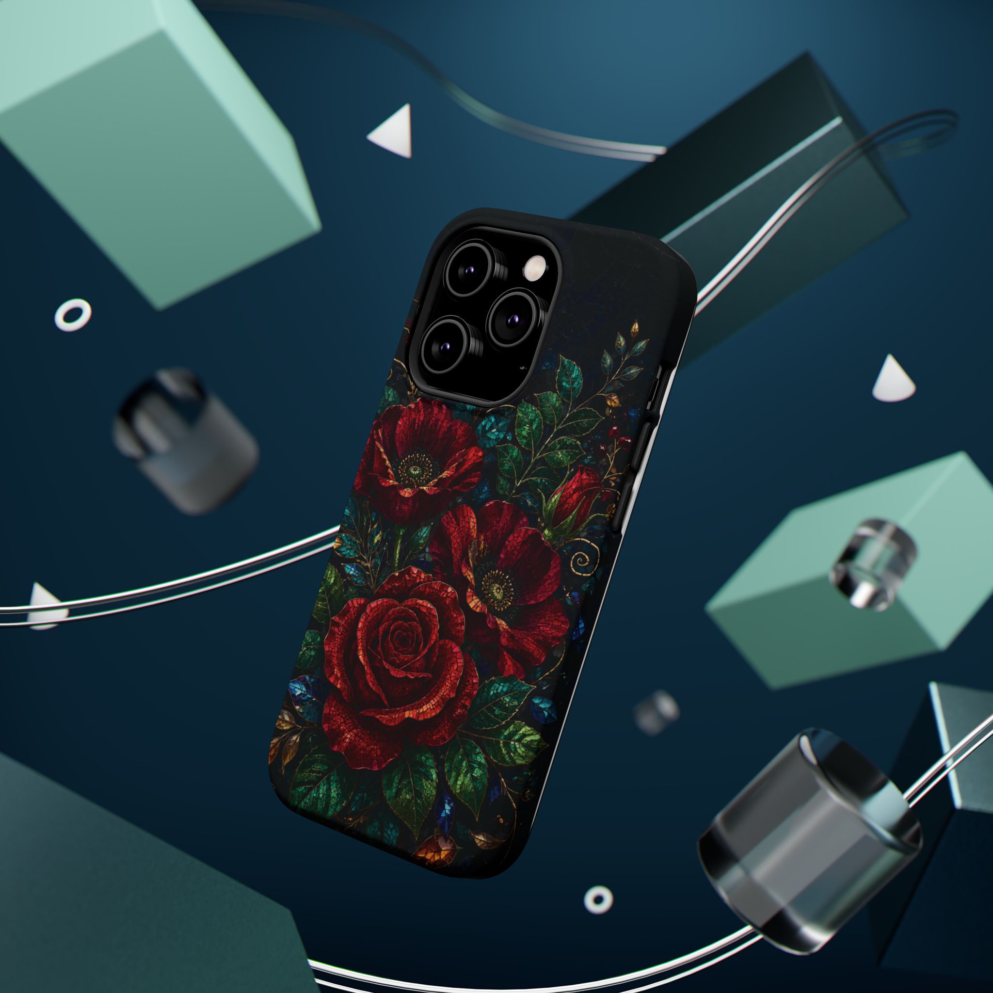 Midnight Rose Mosaic Magnetic Tough Phone Case. Gothic Floral MagSafe® Case for iPhone and Samsung - Image 19