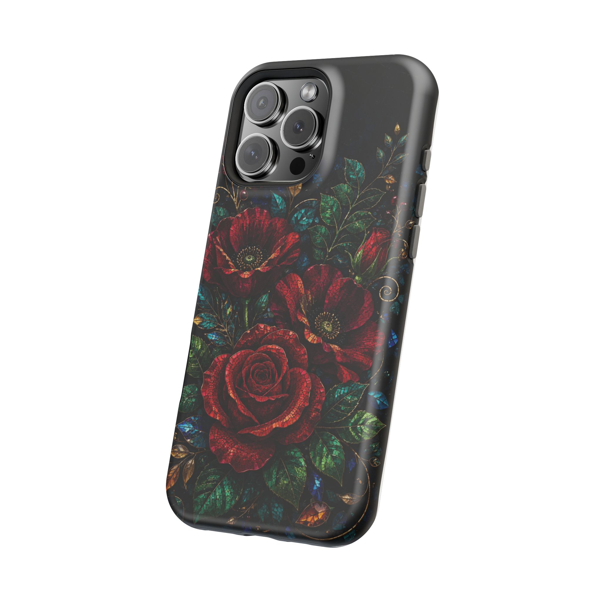 Midnight Rose Mosaic Magnetic Tough Phone Case. Gothic Floral MagSafe® Case for iPhone and Samsung - Image 98