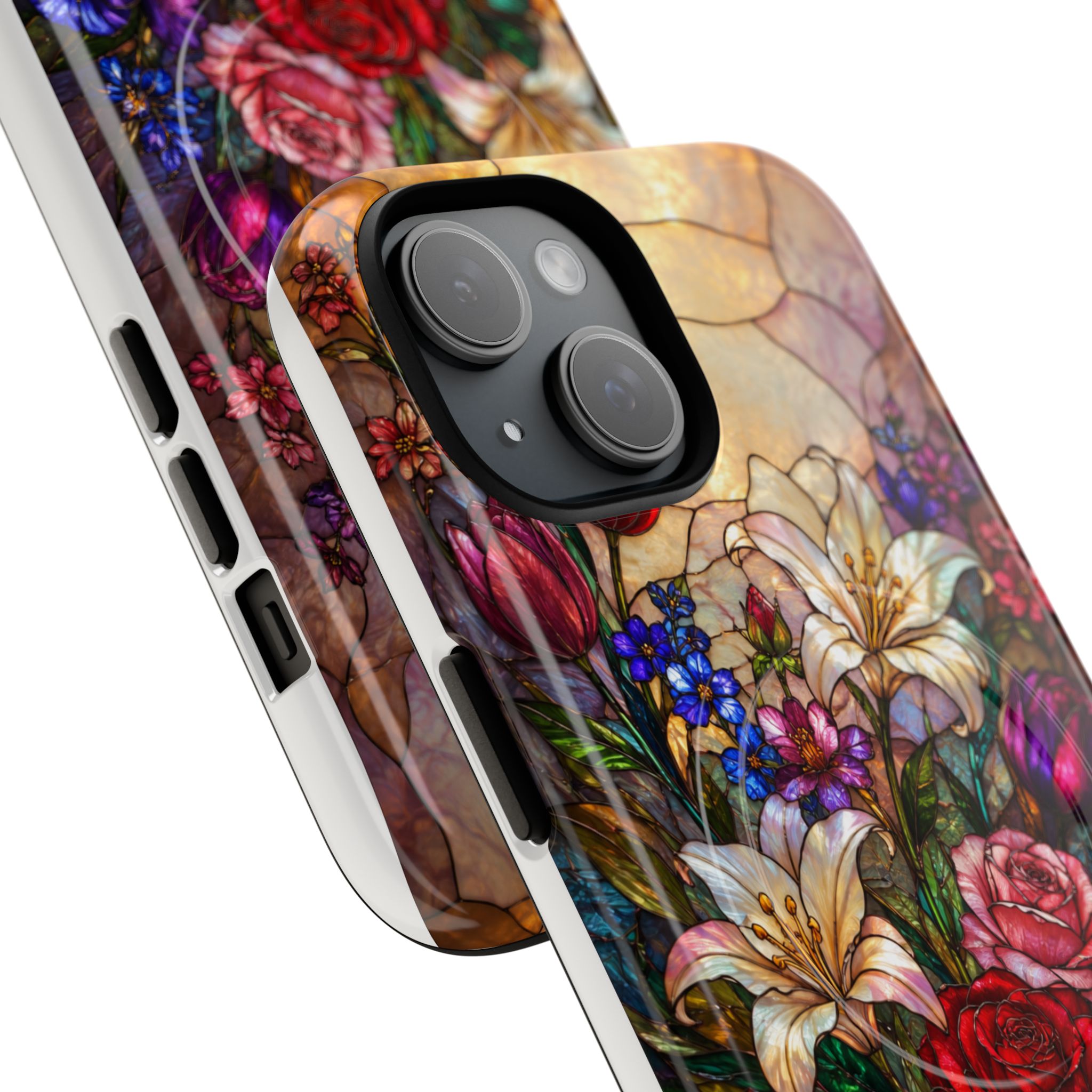 Stained Glass Garden Magnetic Tough Phone Case, Floral Roses & Lilies Case for iPhone and Samsung - Image 2