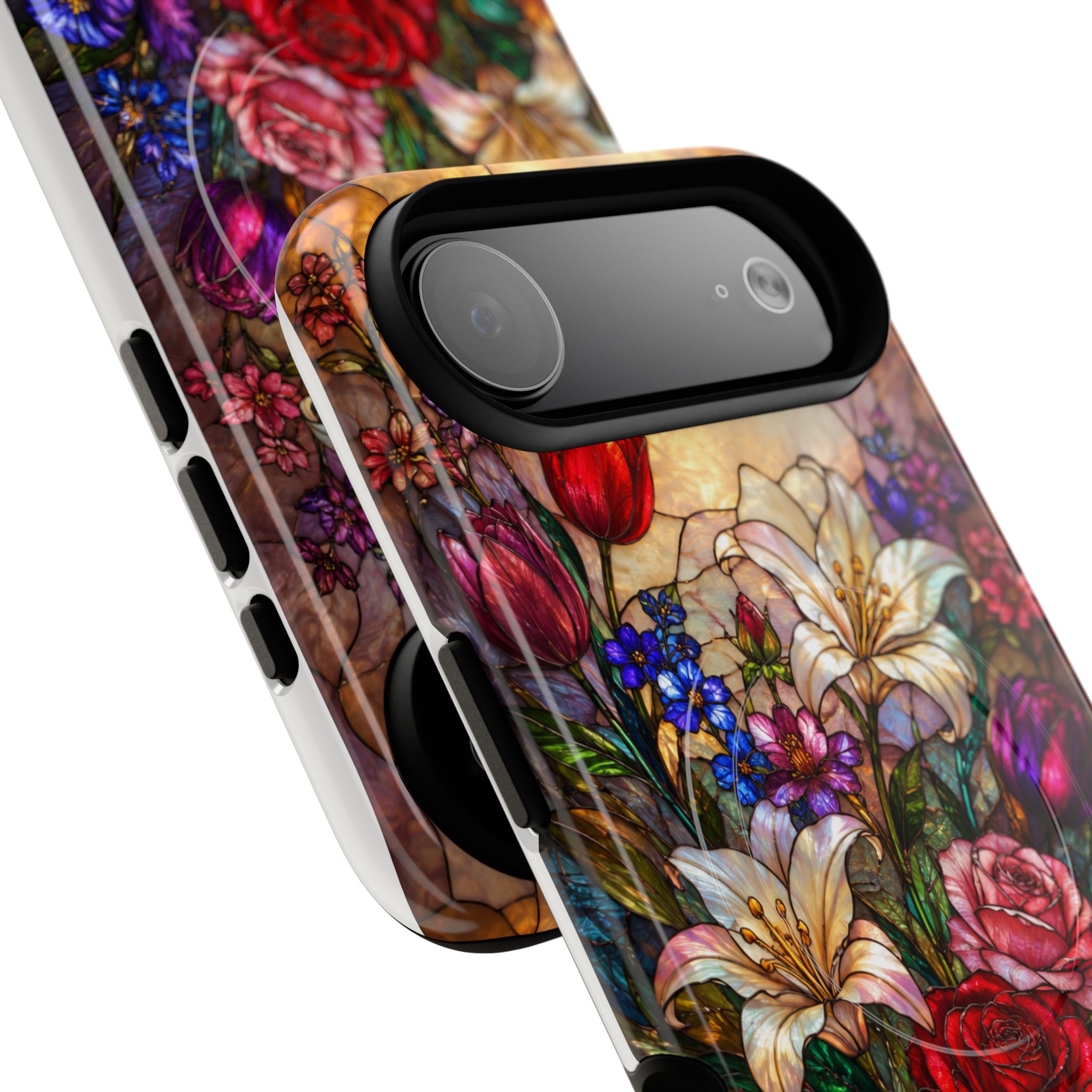 Stained Glass Garden Magnetic Tough Phone Case, Floral Roses & Lilies Case for iPhone and Samsung - Image 54