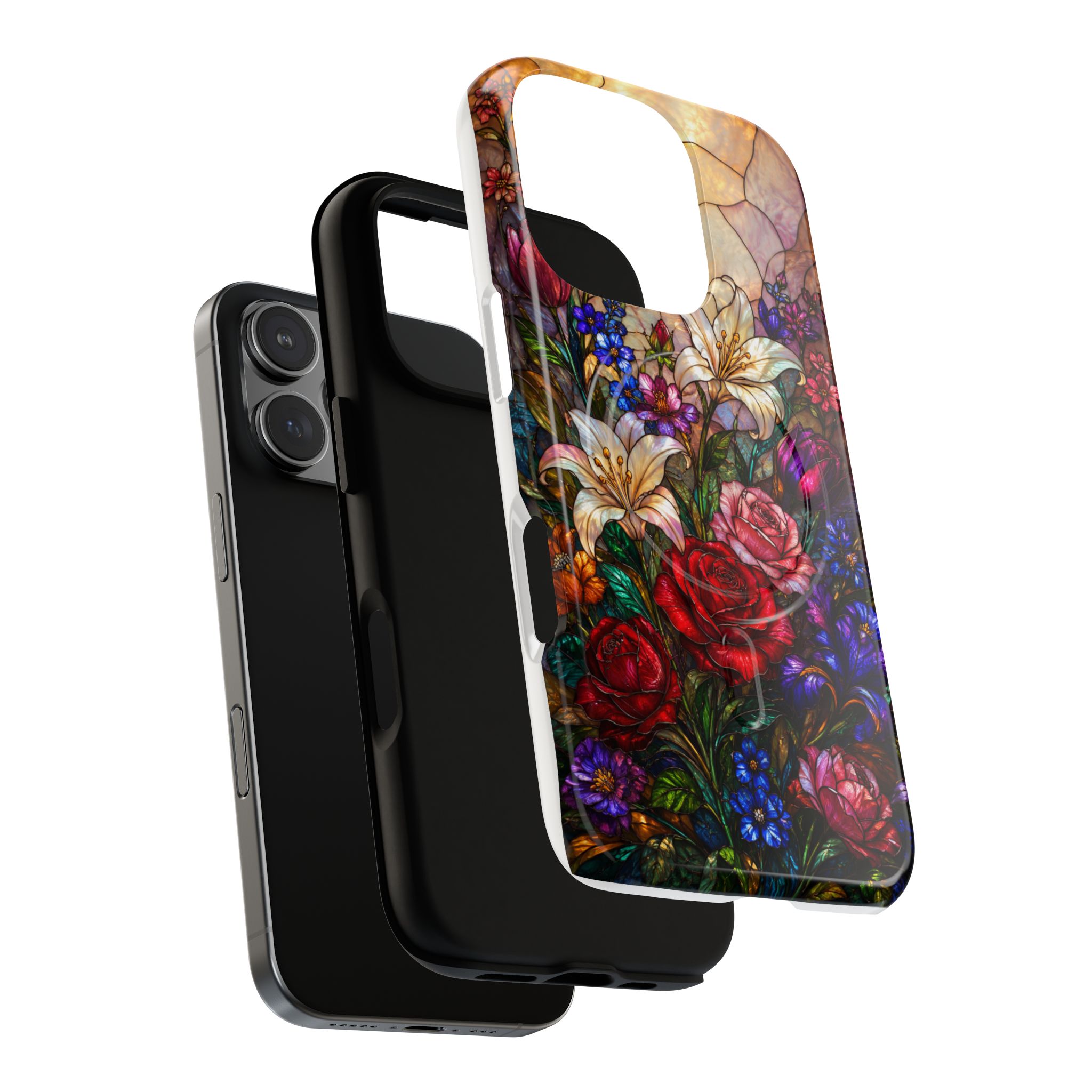 Stained Glass Garden Magnetic Tough Phone Case, Floral Roses & Lilies Case for iPhone and Samsung - Image 27