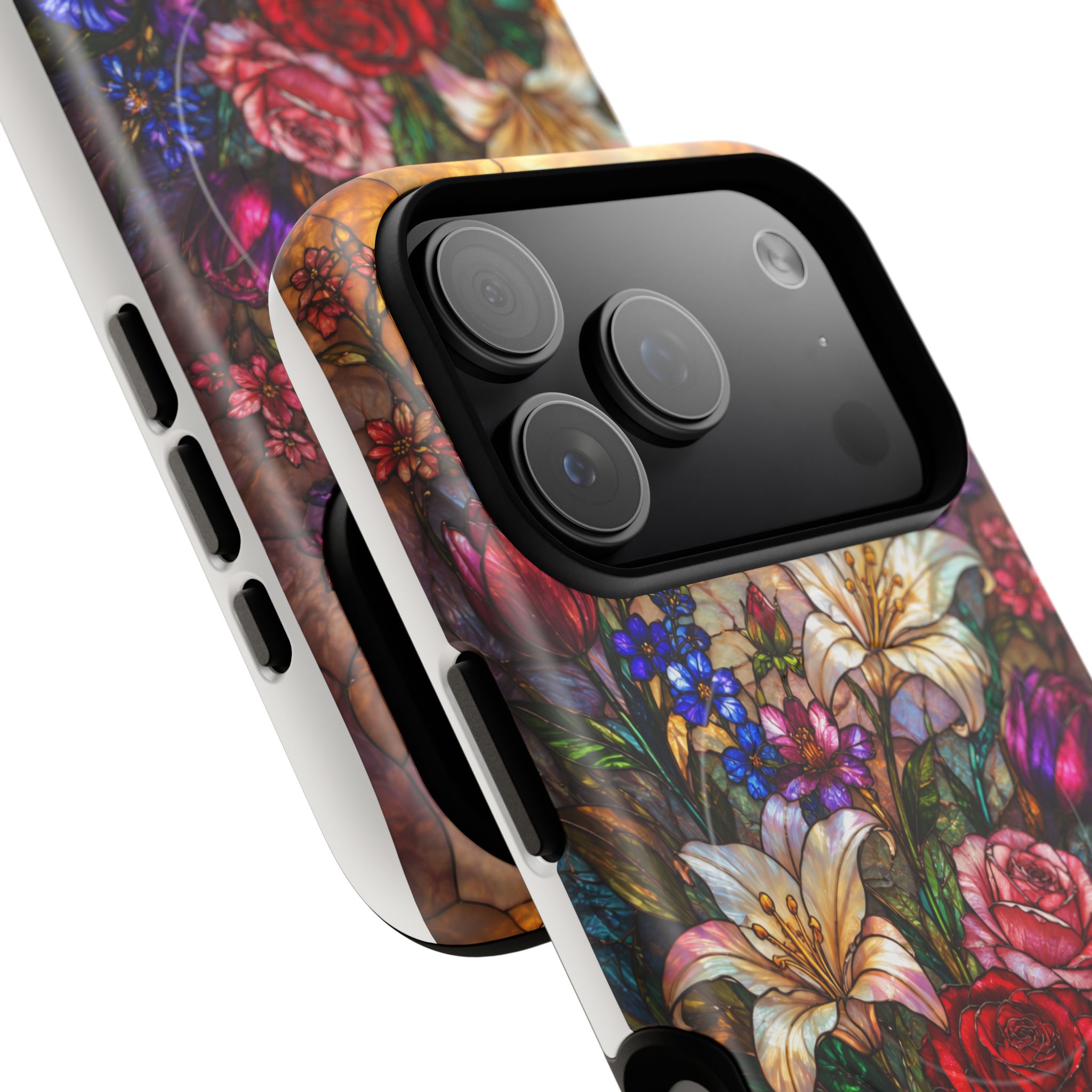 Stained Glass Garden Magnetic Tough Phone Case, Floral Roses & Lilies Case for iPhone and Samsung - Image 60