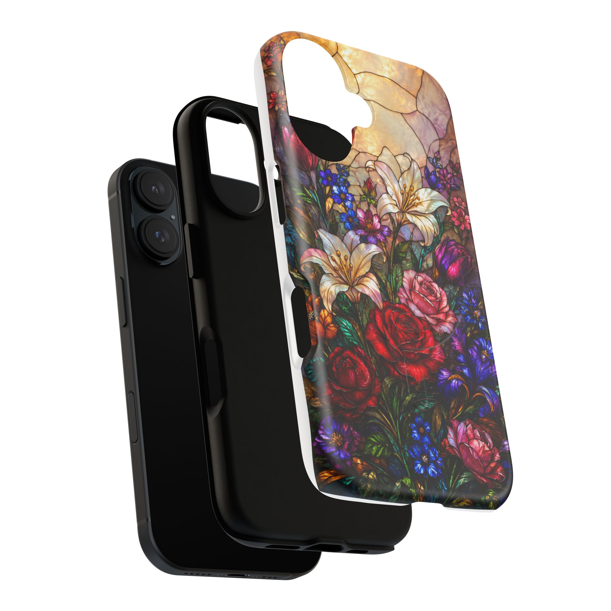 Stained Glass Garden Magnetic Tough Phone Case, Floral Roses & Lilies Case for iPhone and Samsung - Image 42