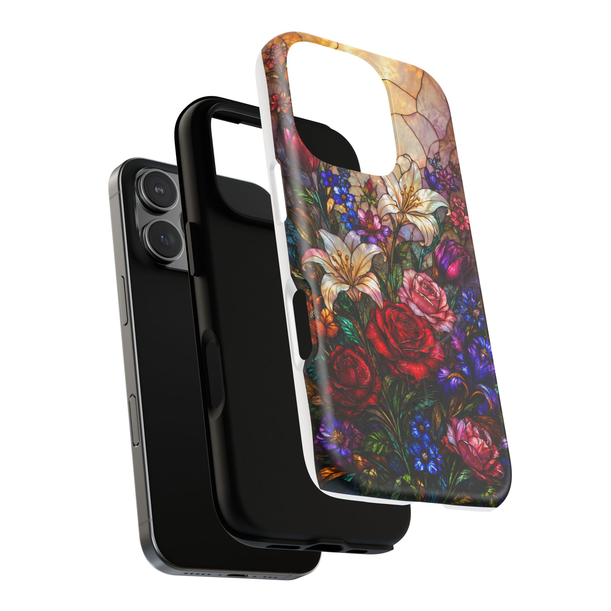 Stained Glass Garden Magnetic Tough Phone Case, Floral Roses & Lilies Case for iPhone and Samsung - Image 30