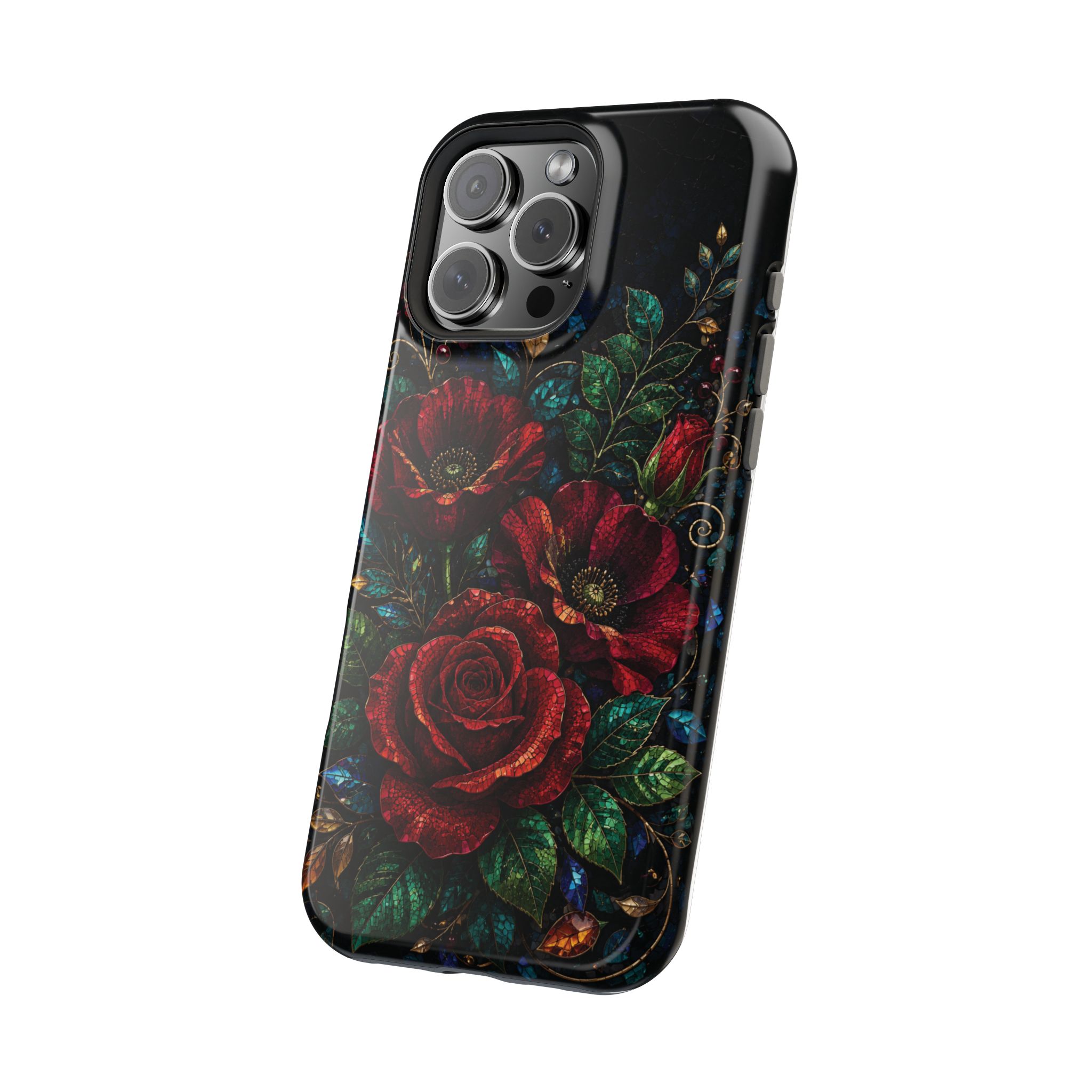 Midnight Rose Mosaic Magnetic Tough Phone Case. Gothic Floral MagSafe® Case for iPhone and Samsung - Image 94