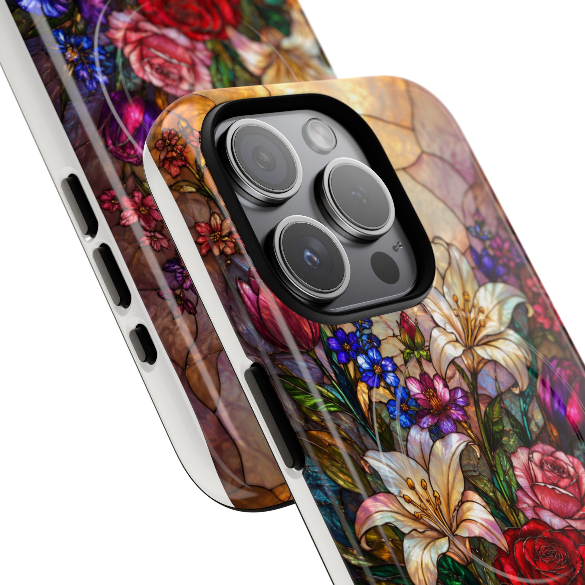 Stained Glass Garden Magnetic Tough Phone Case, Floral Roses & Lilies Case for iPhone and Samsung - Image 8