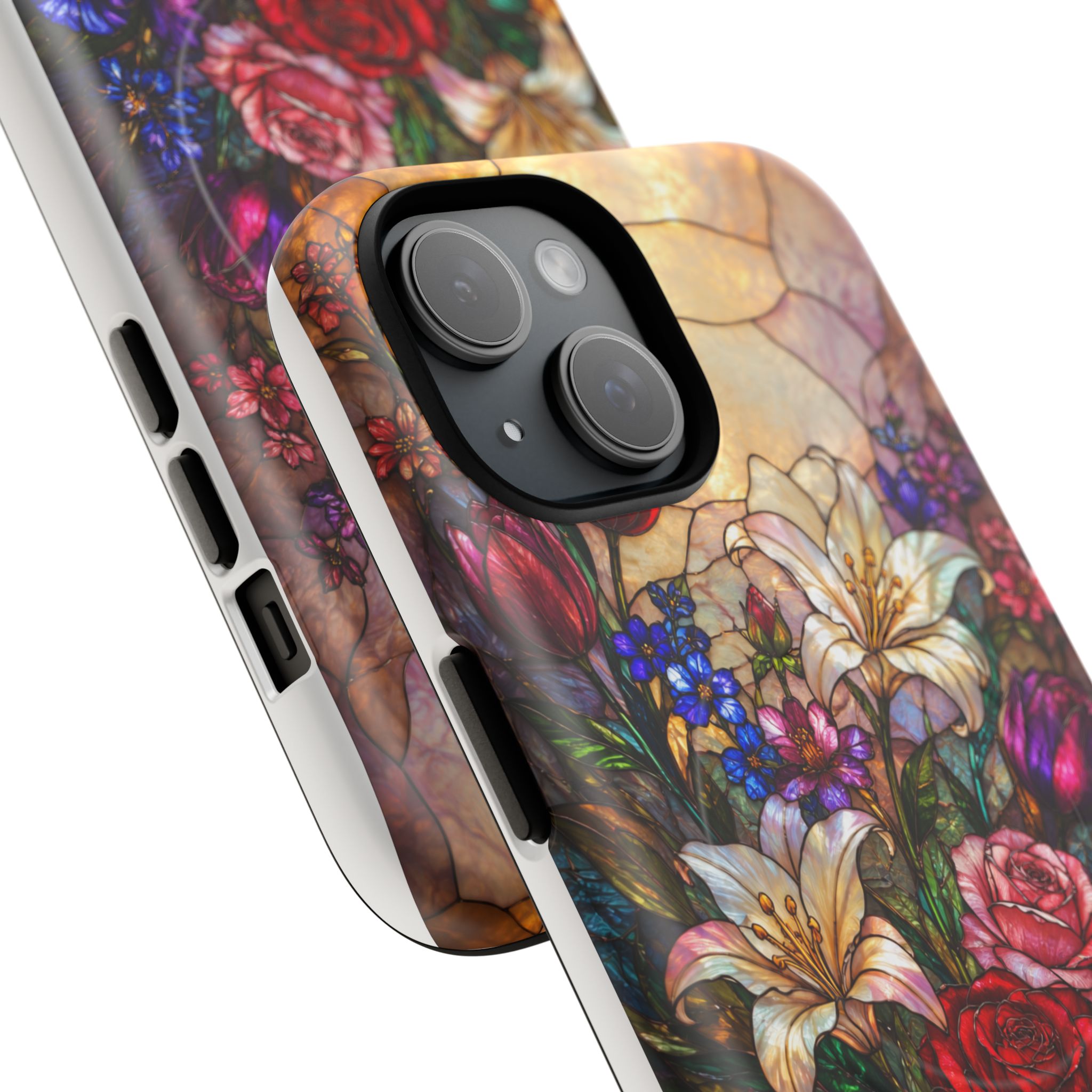 Stained Glass Garden Magnetic Tough Phone Case, Floral Roses & Lilies Case for iPhone and Samsung - Image 5