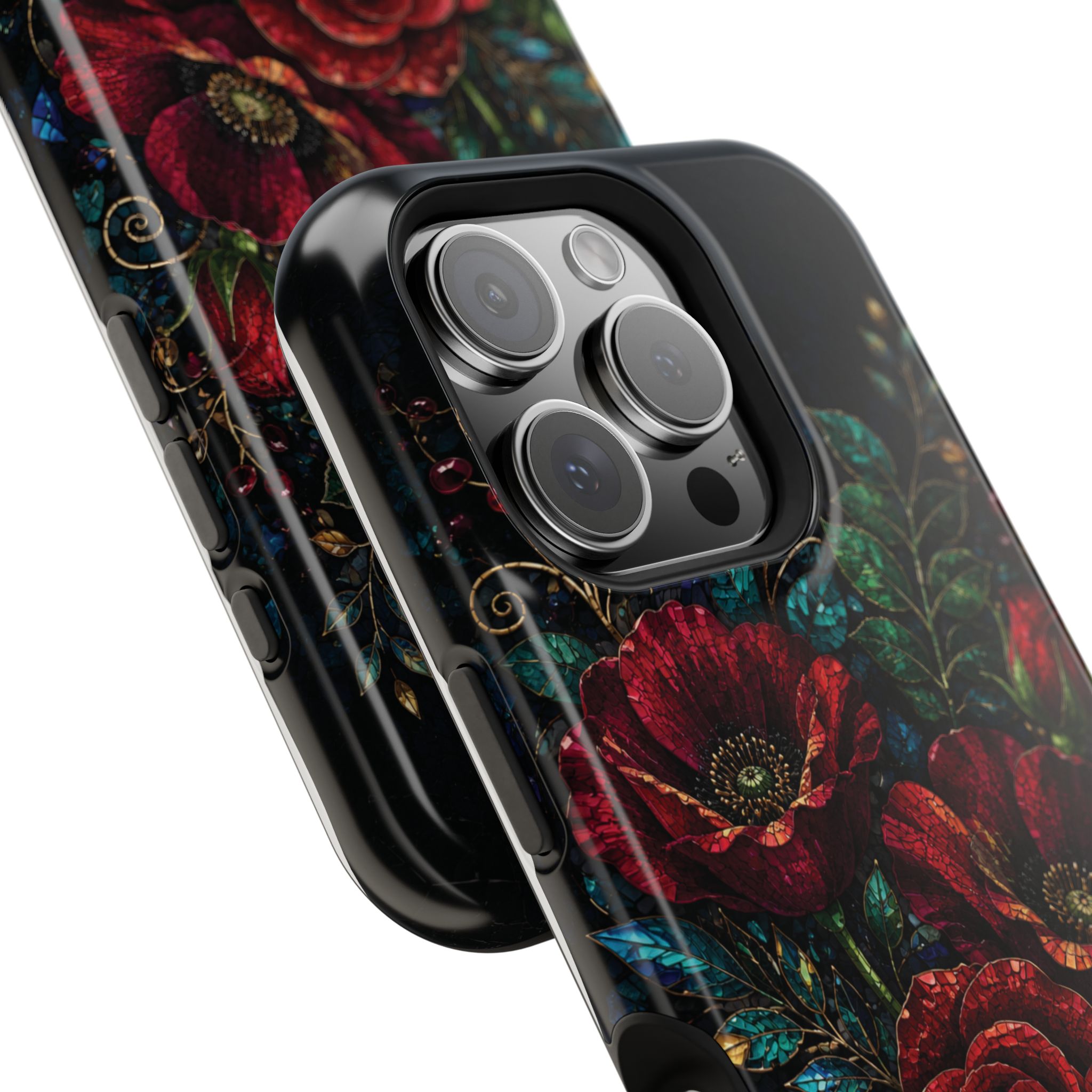 Midnight Rose Mosaic Magnetic Tough Phone Case. Gothic Floral MagSafe® Case for iPhone and Samsung - Image 87