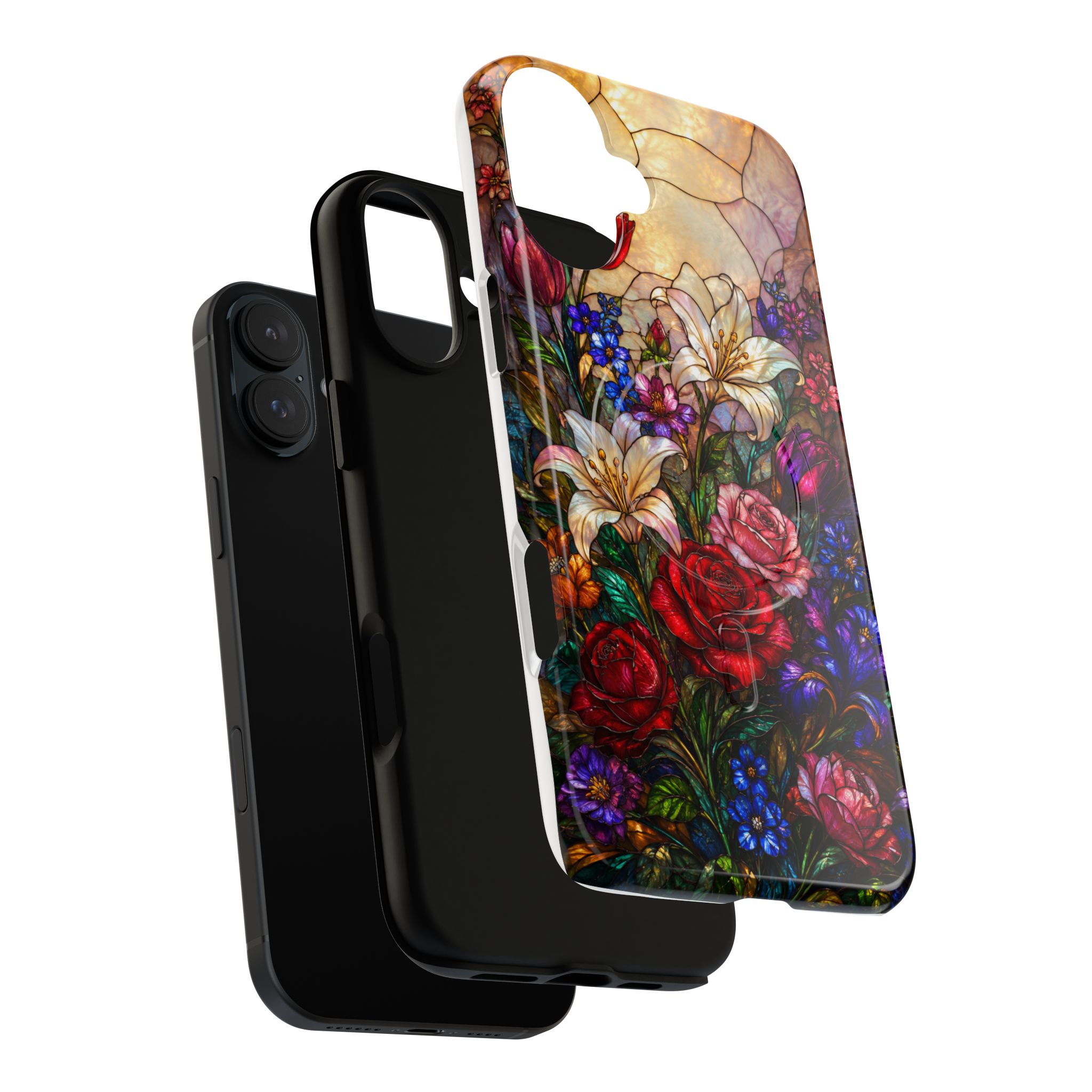 Stained Glass Garden Magnetic Tough Phone Case, Floral Roses & Lilies Case for iPhone and Samsung - Image 45