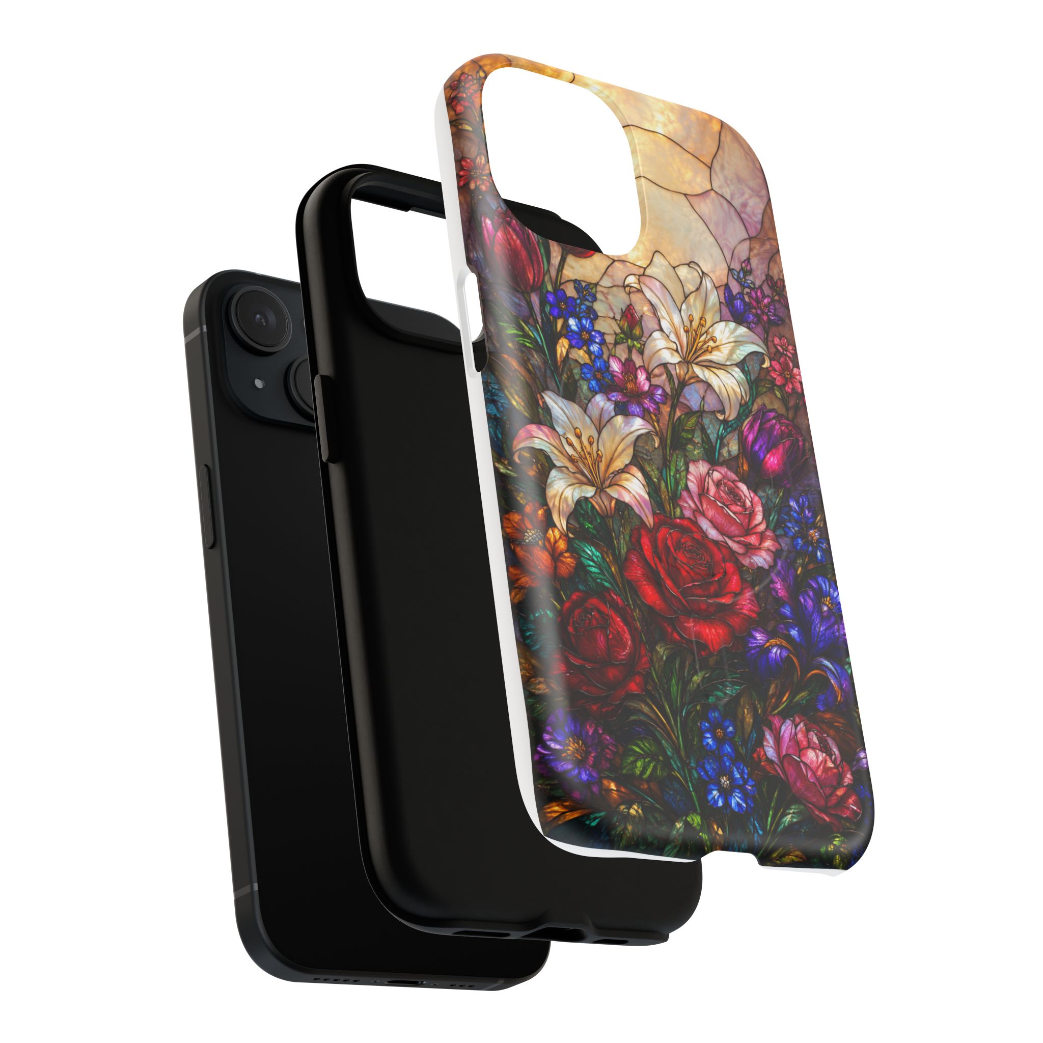 Stained Glass Garden Magnetic Tough Phone Case, Floral Roses & Lilies Case for iPhone and Samsung - Image 6