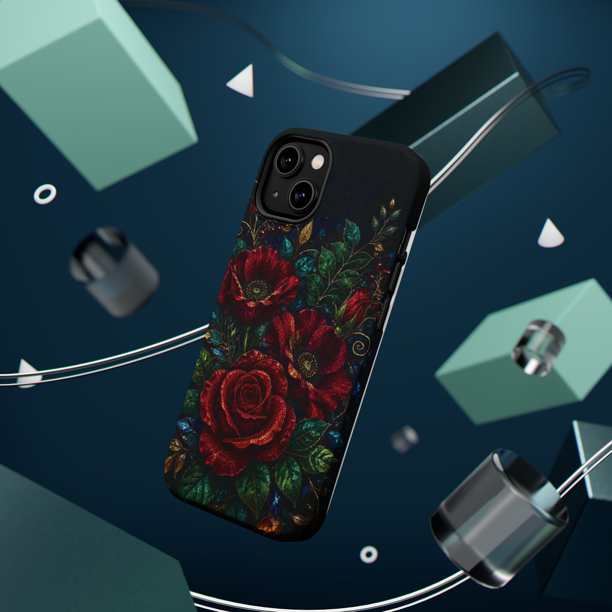 Midnight Rose Mosaic Magnetic Tough Phone Case. Gothic Floral MagSafe® Case for iPhone and Samsung - Image 11