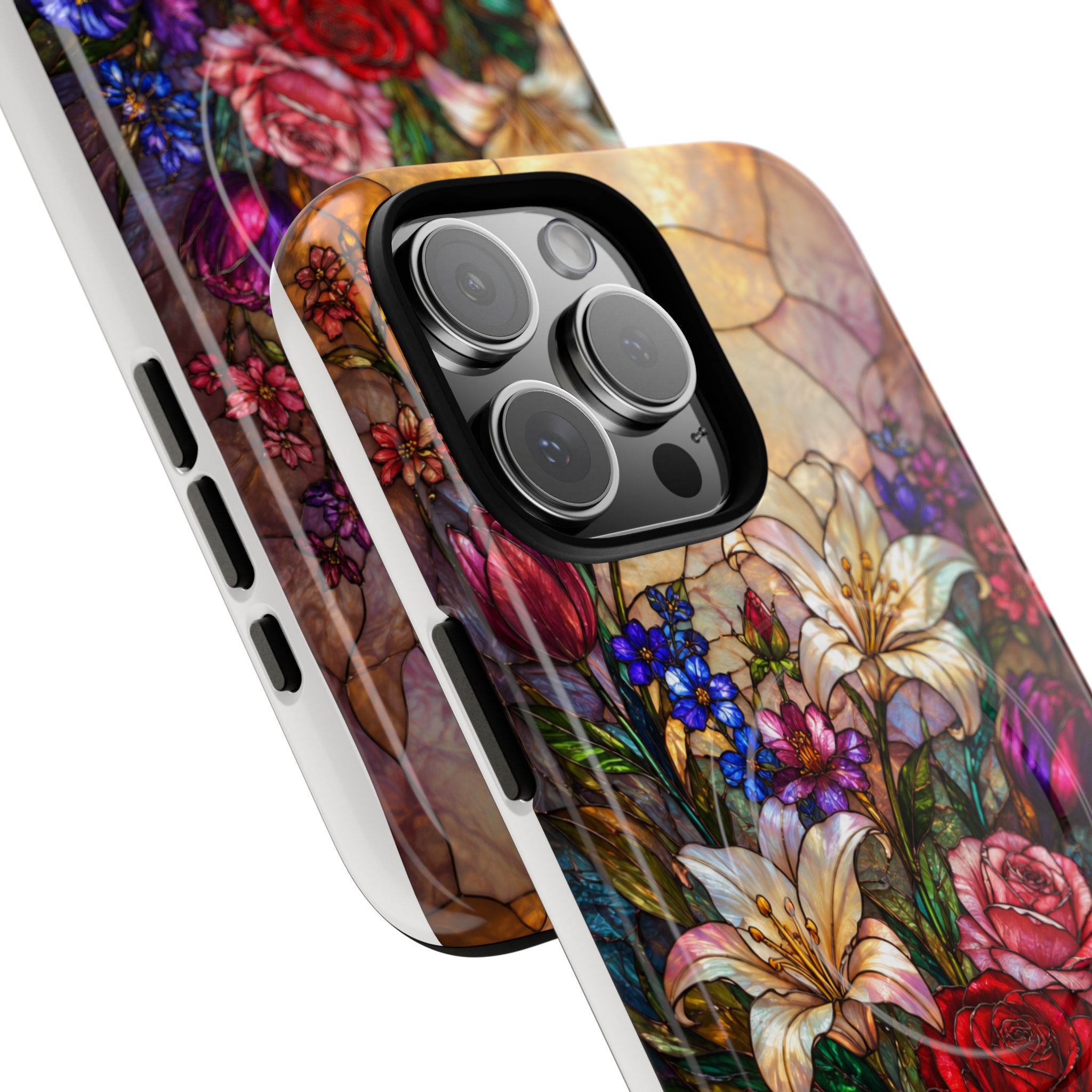 Stained Glass Garden Magnetic Tough Phone Case, Floral Roses & Lilies Case for iPhone and Samsung - Image 32