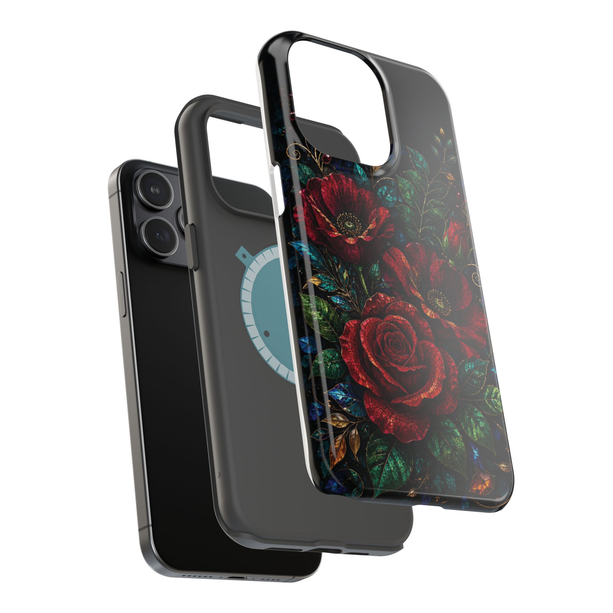 Midnight Rose Mosaic Magnetic Tough Phone Case. Gothic Floral MagSafe® Case for iPhone and Samsung - Image 64