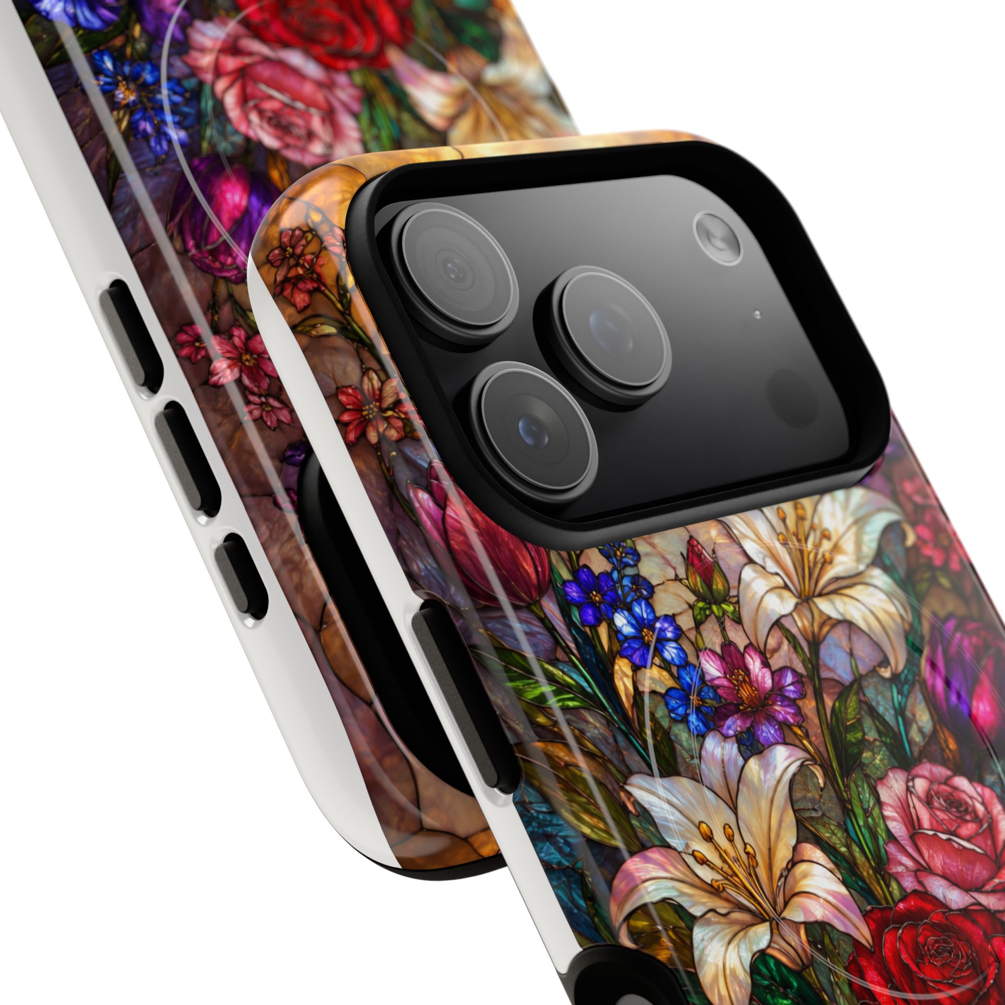 Stained Glass Garden Magnetic Tough Phone Case, Floral Roses & Lilies Case for iPhone and Samsung - Image 58