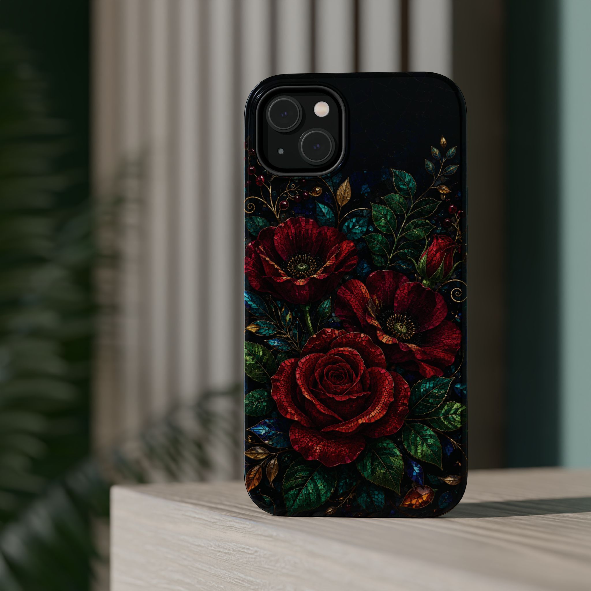 Midnight Rose Mosaic Magnetic Tough Phone Case. Gothic Floral MagSafe® Case for iPhone and Samsung - Image 24