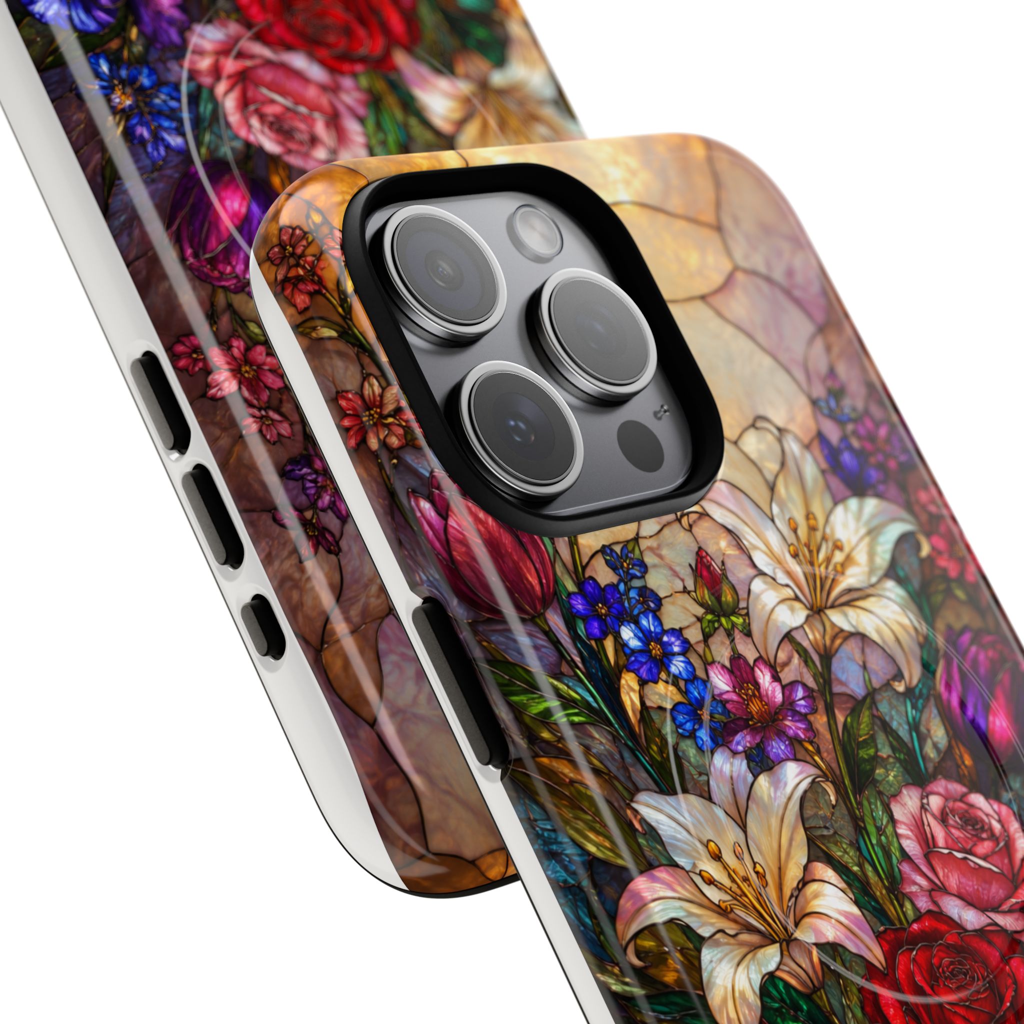 Stained Glass Garden Magnetic Tough Phone Case, Floral Roses & Lilies Case for iPhone and Samsung - Image 20