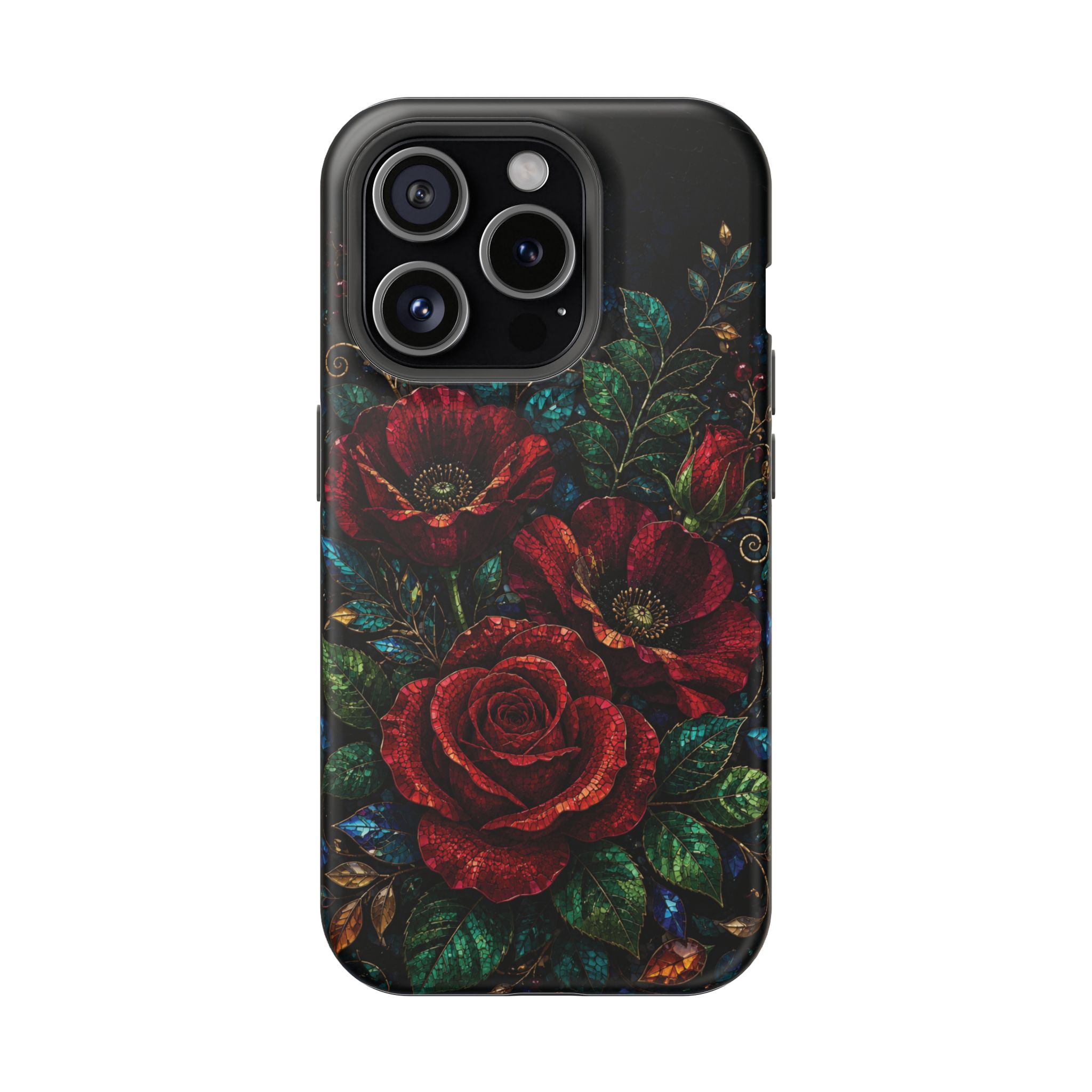 Midnight Rose Mosaic Magnetic Tough Phone Case. Gothic Floral MagSafe® Case for iPhone and Samsung - Image 49
