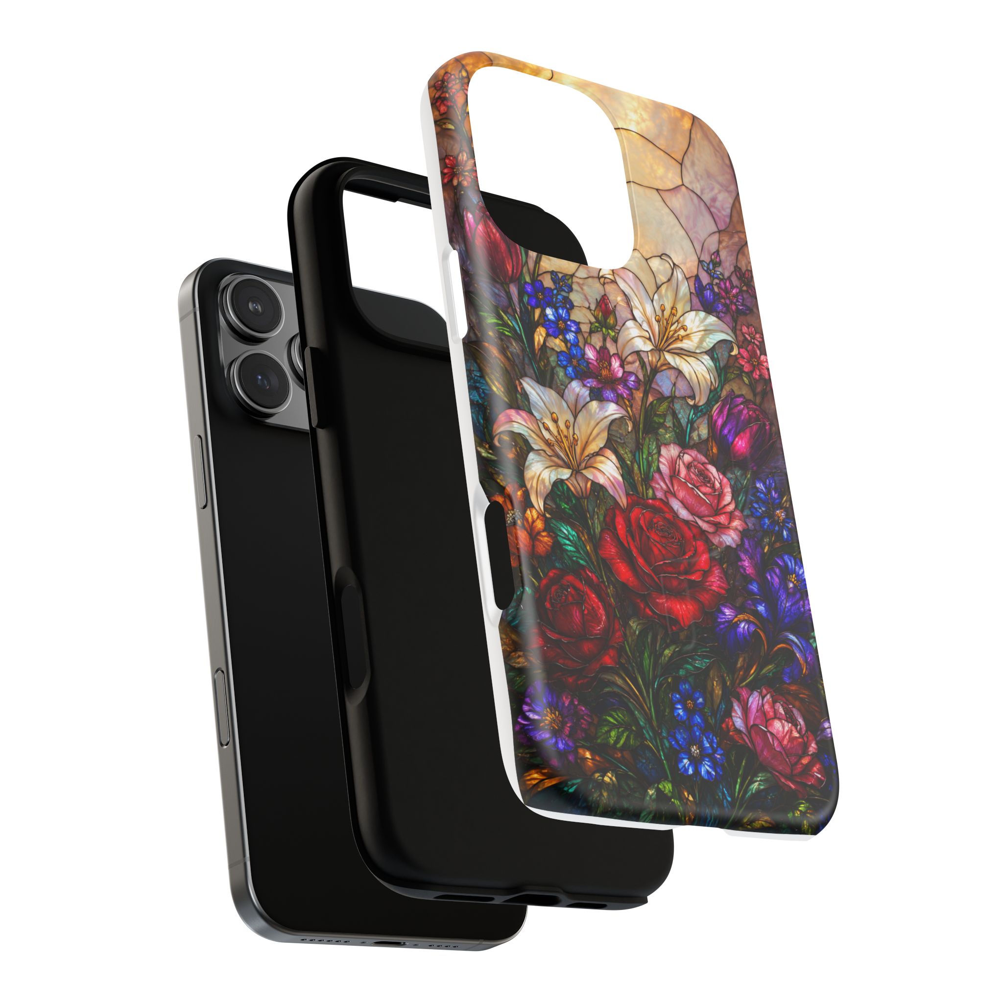 Stained Glass Garden Magnetic Tough Phone Case, Floral Roses & Lilies Case for iPhone and Samsung - Image 36
