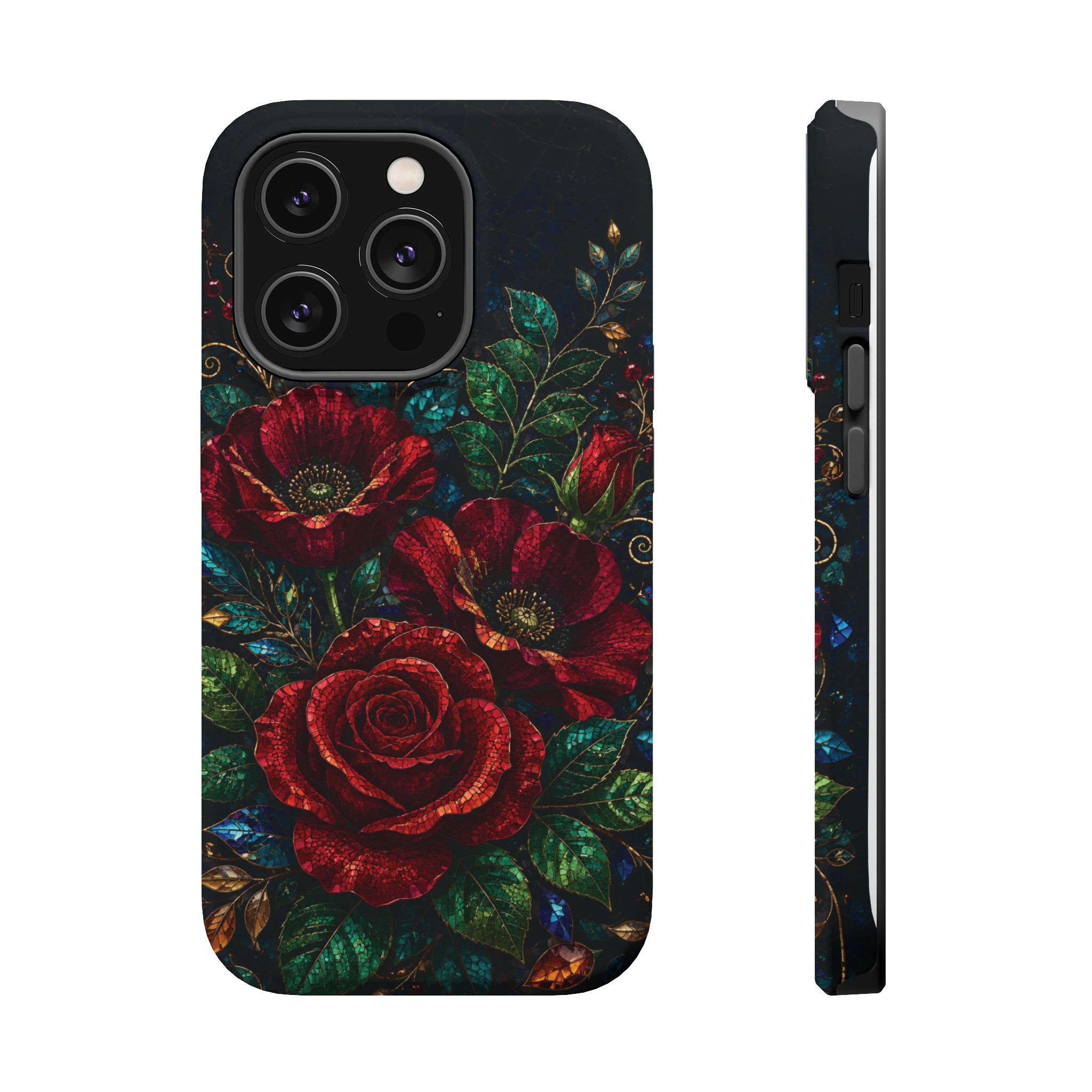 Midnight Rose Mosaic Magnetic Tough Phone Case. Gothic Floral MagSafe® Case for iPhone and Samsung - Image 17