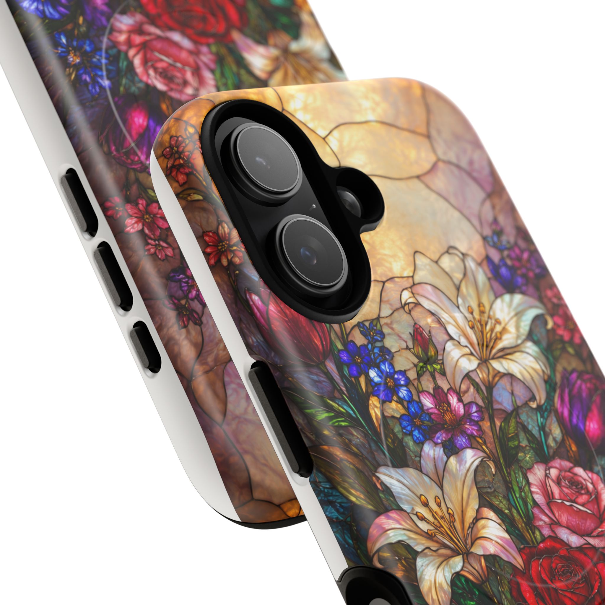 Stained Glass Garden Magnetic Tough Phone Case, Floral Roses & Lilies Case for iPhone and Samsung - Image 52