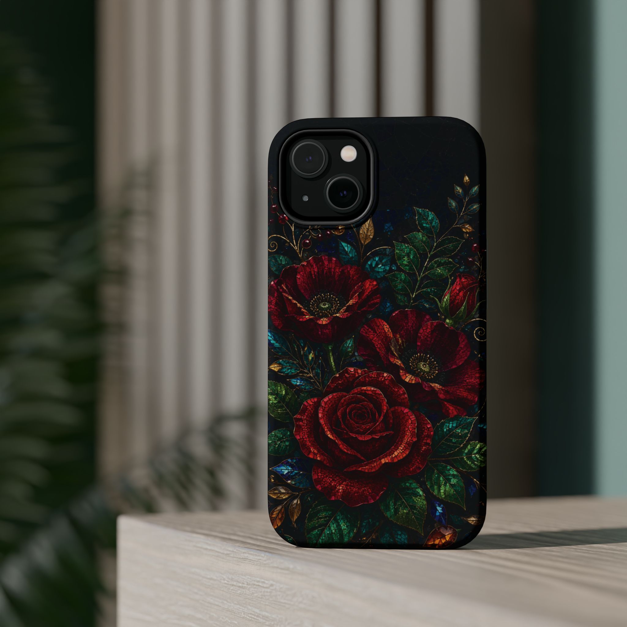 Midnight Rose Mosaic Magnetic Tough Phone Case. Gothic Floral MagSafe® Case for iPhone and Samsung - Image 12